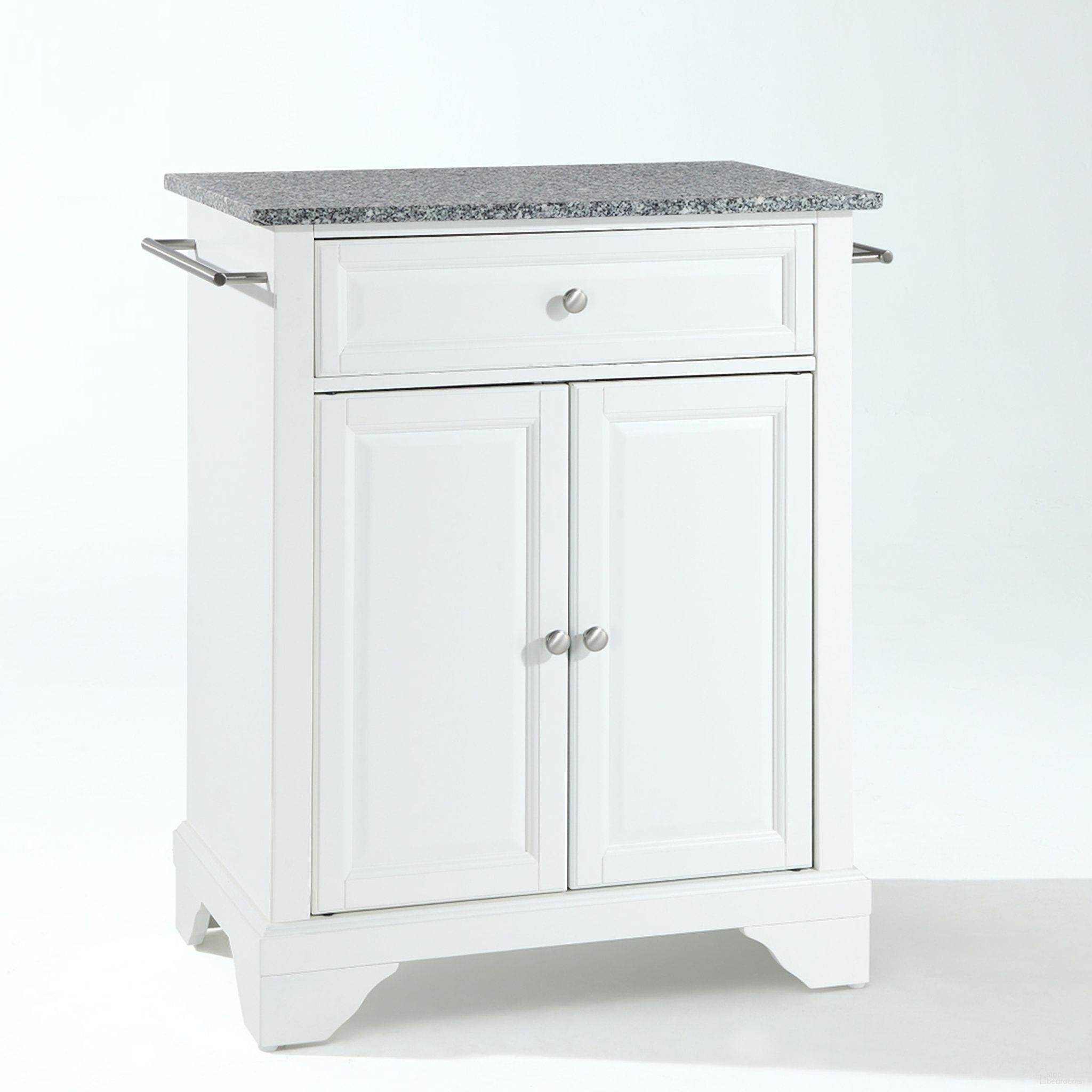 The appearance of Lafayette Granite Top Portable Kitchen Island/Cart In White and Gray designed by Crosley Brands in the traditional interior design. This white and gray piece of furniture was selected by 1StopBedrooms from Lafayette Collection to add a touch of cosiness and style into your home. Sku: CF3002-WH;CF0401-GG;CF0102-WH. Material: Solid Granite.