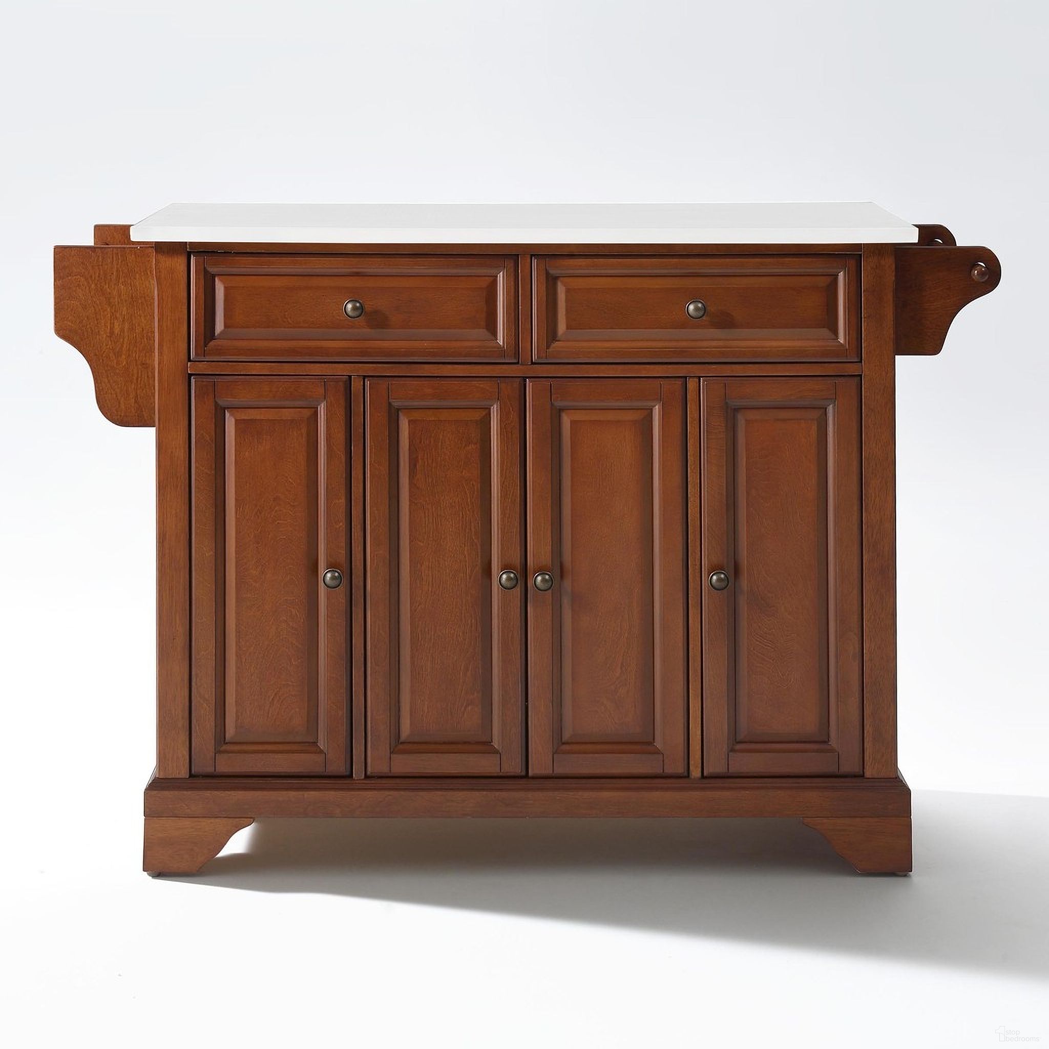The appearance of Lafayette Stone Top Full Size Kitchen Island/Cart In Cherry and White designed by Crosley Brands in the traditional interior design. This cherry and white piece of furniture was selected by 1StopBedrooms from Lafayette Collection to add a touch of cosiness and style into your home. Sku: CF3001-CH;CF0301-WH;CF0102-CH. Material: Solid Granite.