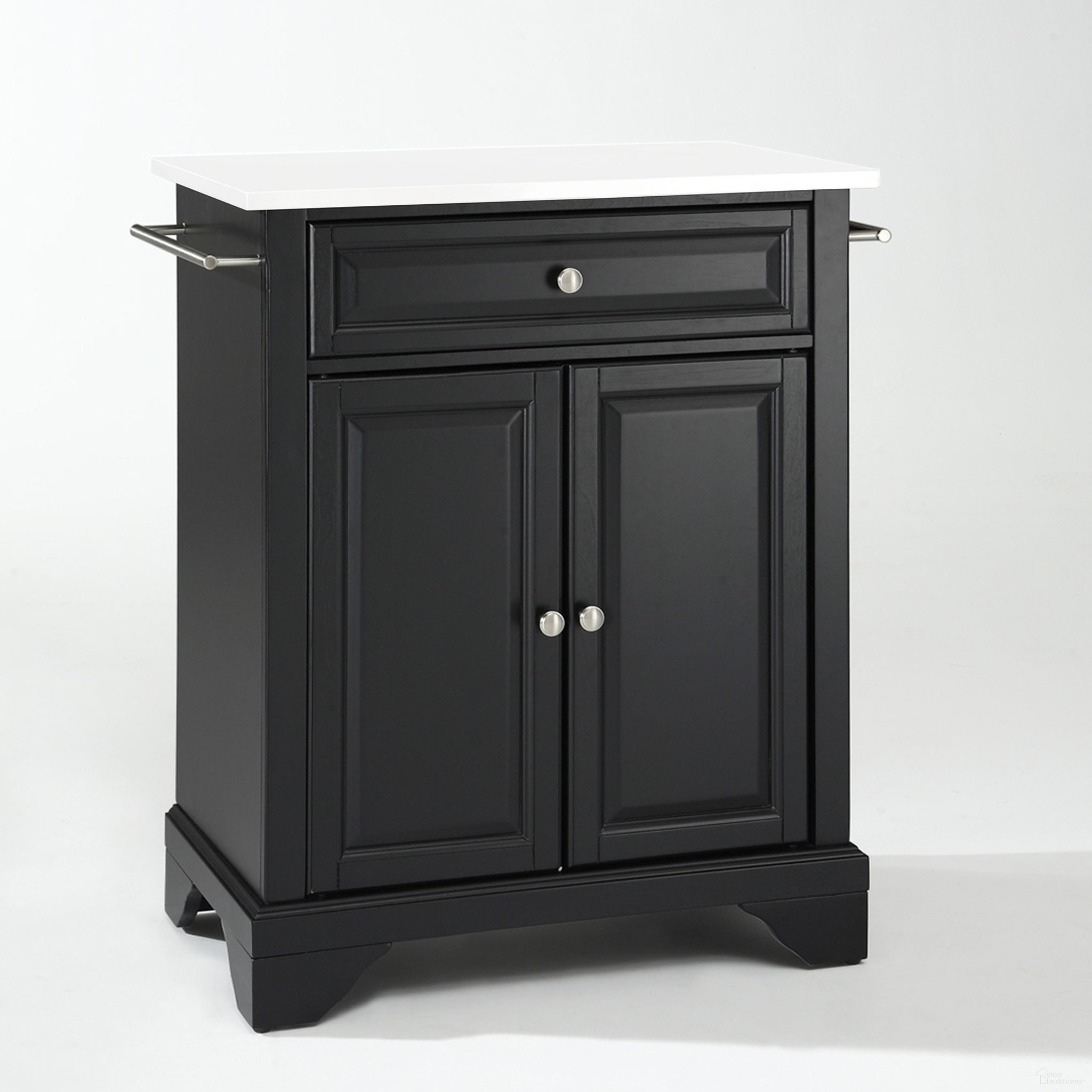 The appearance of Lafayette Stone Top Portable Kitchen Island/Cart In Black and White designed by Crosley Brands in the traditional interior design. This black and white piece of furniture was selected by 1StopBedrooms from Lafayette Collection to add a touch of cosiness and style into your home. Sku: CF3002-BK;CF0401-WH;CF0102-BK. Material: Solid Granite.