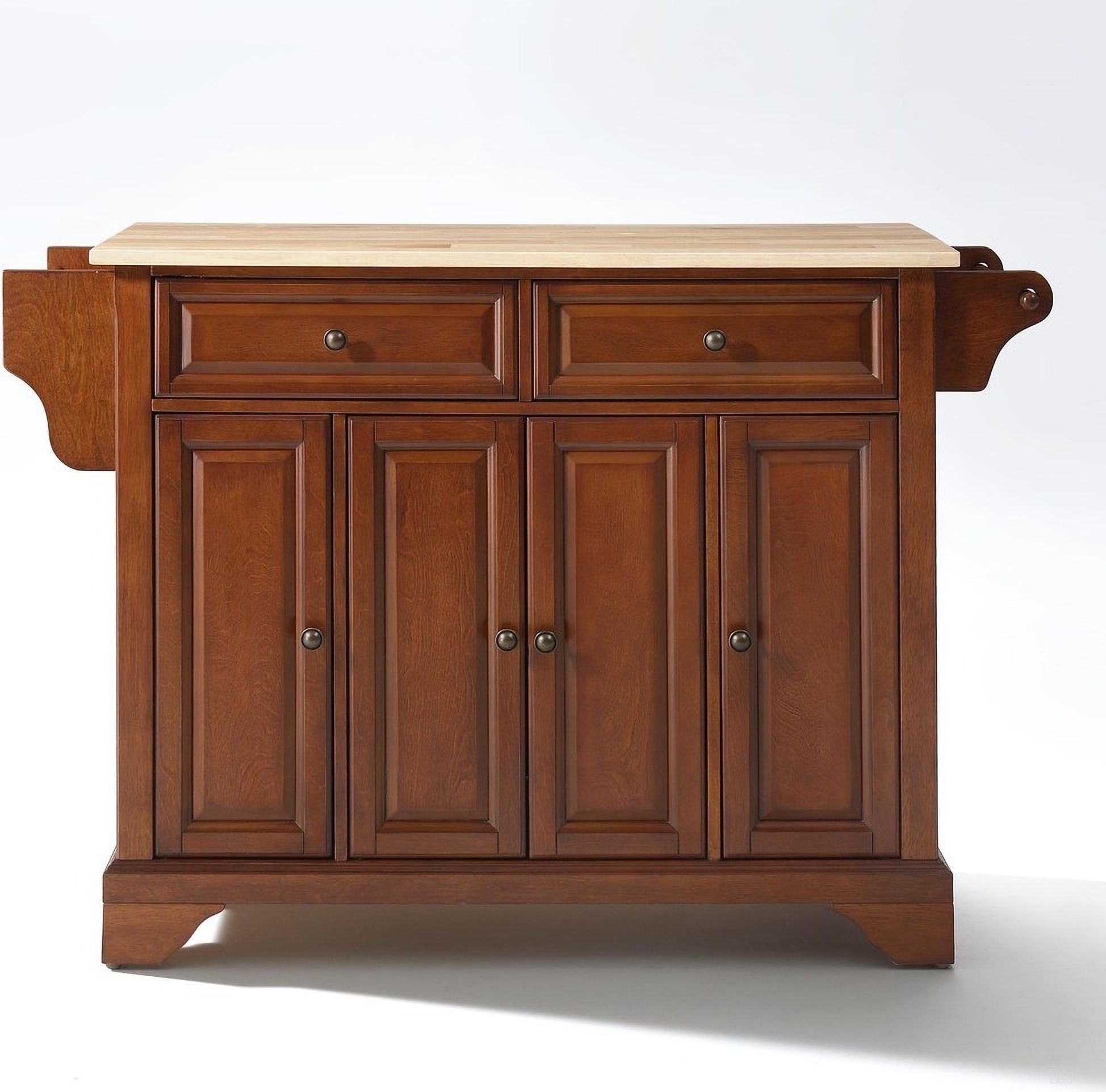 The appearance of Lafayette Wood Top Full Size Kitchen Island/Cart In Cherry and Natural designed by Crosley Brands in the traditional interior design. This cherry and natural piece of furniture was selected by 1StopBedrooms from Lafayette Collection to add a touch of cosiness and style into your home. Sku: CF3001-CH;CF0303-NA;CF0102-CH. Material: Solid Hardwood.
