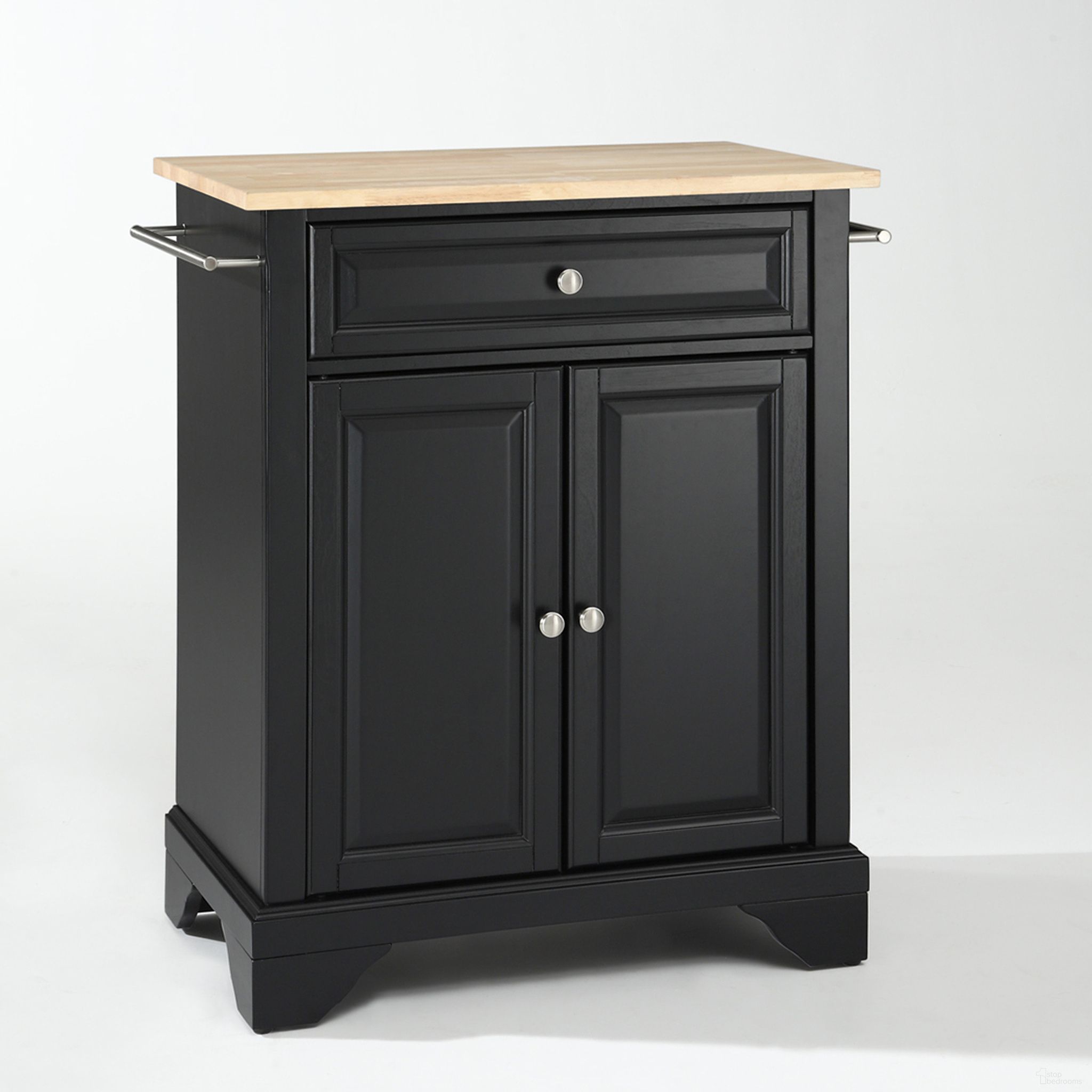 The appearance of Lafayette Wood Top Portable Kitchen Island/Cart In Black and Natural designed by Crosley Brands in the traditional interior design. This black and natural piece of furniture  was selected by 1StopBedrooms from Lafayette Collection to add a touch of cosiness and style into your home. Sku: CF3002-BK;CF0403-NA;CF0102-BK. Material: Solid Hardwood.