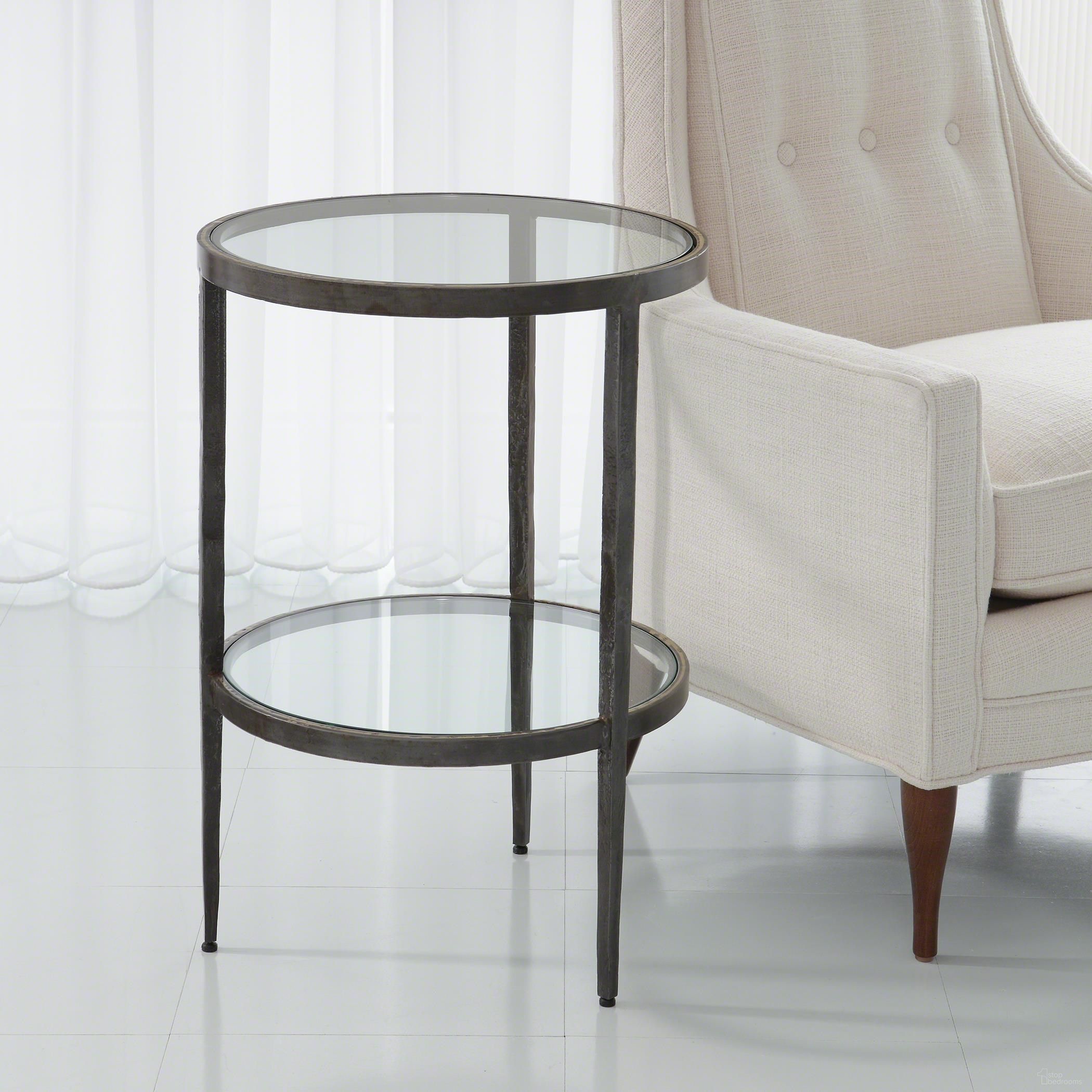 The appearance of Laforge Two Tier Side Table In Braised Brass designed by Global Views in the modern / contemporary interior design. This gray piece of furniture  was selected by 1StopBedrooms from Laforge Collection to add a touch of cosiness and style into your home. Sku: 790278. Material: Iron.
