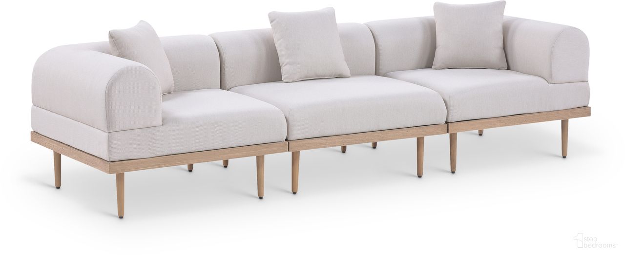 The appearance of Laguna 106.5 Inch Fabric Upholstered 3 Piece Outdoor Patio Modular Sofa In Beige and Natural designed by Meridian in the modern / contemporary interior design. This beige/natural piece of furniture  was selected by 1StopBedrooms from Laguna Collection to add a touch of cosiness and style into your home. Sku: 55036Beige-Armless;55036Beige-Corner;55036Beige-Corner. Material: Olefin.