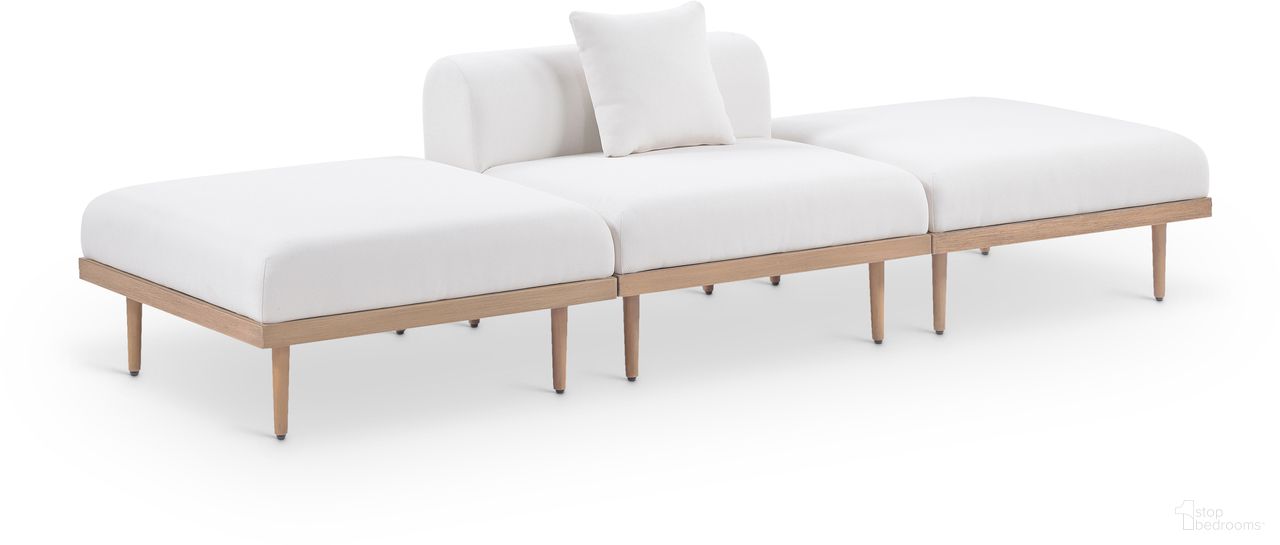 The appearance of Laguna 106.5 Inch Fabric Upholstered 3 Piece Outdoor Patio Modular Sofa In Cream and Natural designed by Meridian in the modern / contemporary interior design. This natural/cream piece of furniture  was selected by 1StopBedrooms from Laguna Collection to add a touch of cosiness and style into your home. Sku: 55036Cream-Armless;55036Cream-Ott;55036Cream-Ott. Material: Olefin.