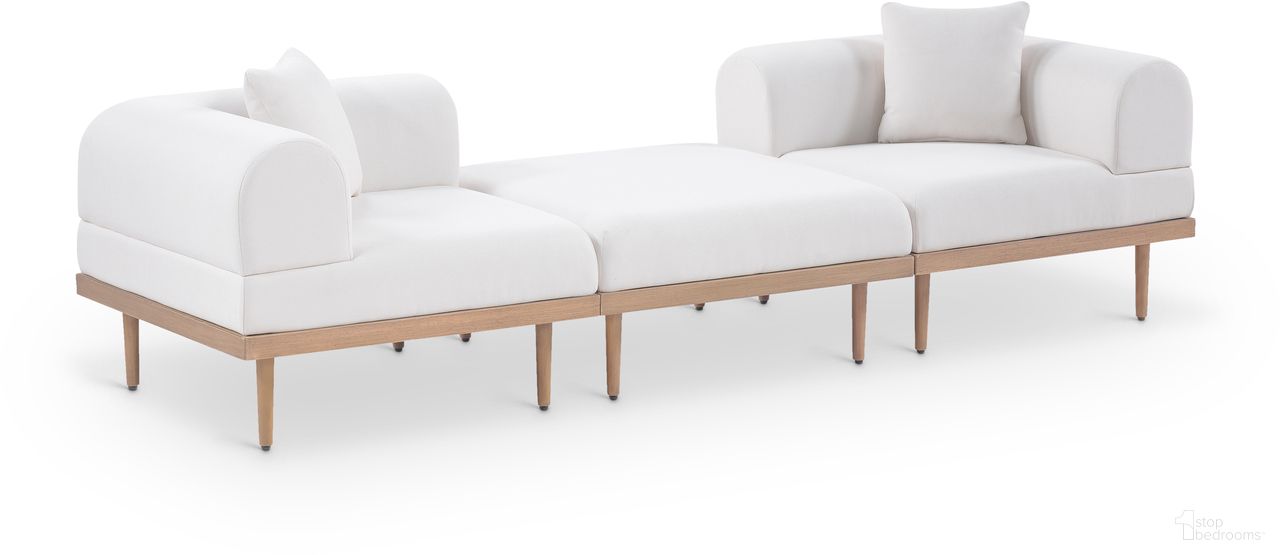 The appearance of Laguna 106.5 Inch Fabric Upholstered 3 Piece Outdoor Patio Modular Sofa In Cream and Natural designed by Meridian in the modern / contemporary interior design. This natural/cream piece of furniture  was selected by 1StopBedrooms from Laguna Collection to add a touch of cosiness and style into your home. Sku: 55036Cream-Corner;55036Cream-Corner;55036Cream-Ott. Material: Olefin.