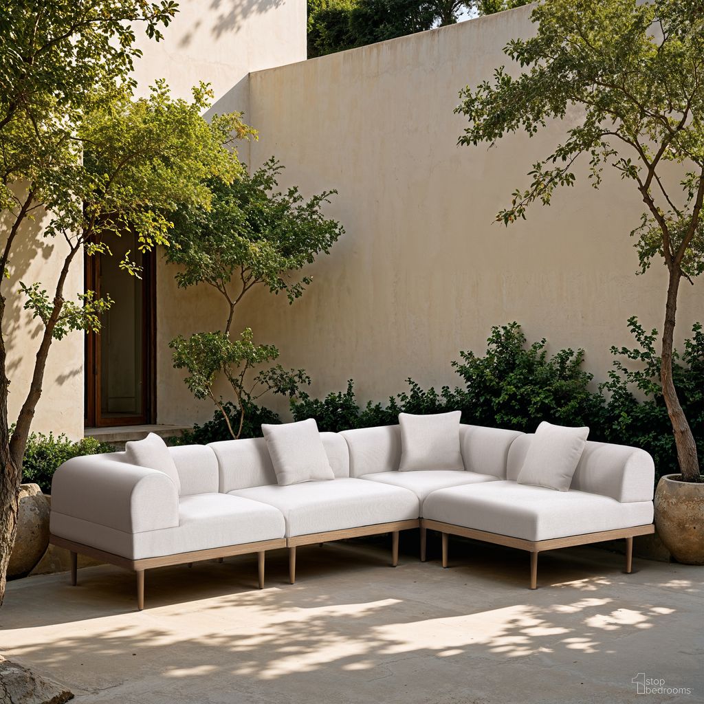 Laguna 106.5 Inch Fabric Upholstered 4 Piece Outdoor Patio Modular Sectional In Cream and Natural