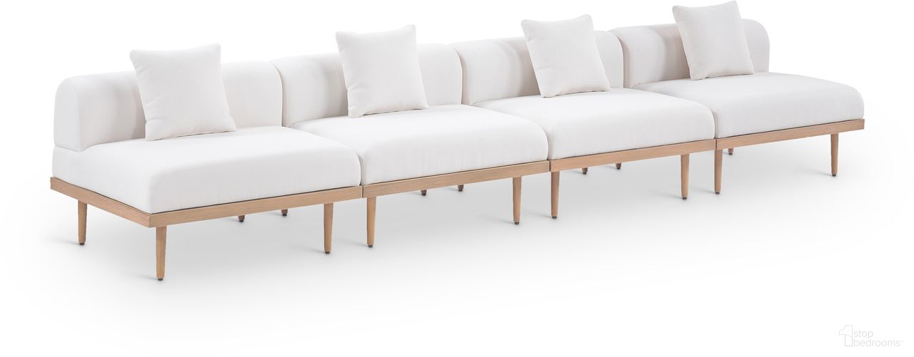 Laguna 142 Inch Fabric Upholstered 4 Piece Outdoor Patio Modular Sofa In Cream and Natural