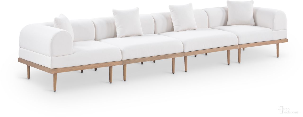 Laguna 142 Inch Fabric Upholstered 4 Piece Outdoor Patio Modular Sofa In Cream and Natural