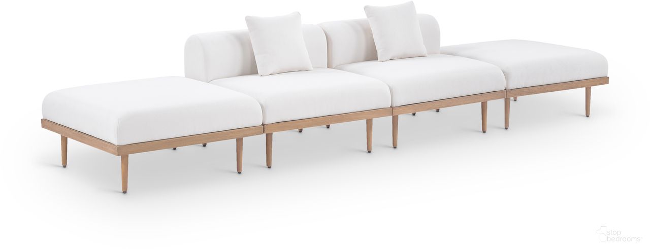 Laguna 142 Inch Fabric Upholstered 4 Piece Outdoor Patio Modular Sofa In Cream and Natural