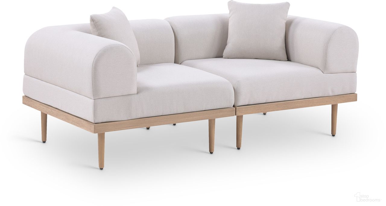 The appearance of Laguna 71 Inch Fabric Upholstered 2 Piece Outdoor Patio Modular Loveseat In Beige and Natural designed by Meridian in the modern / contemporary interior design. This beige/natural piece of furniture  was selected by 1StopBedrooms from Laguna Collection to add a touch of cosiness and style into your home. Sku: 55036Beige-Corner;55036Beige-Corner. Material: Olefin.