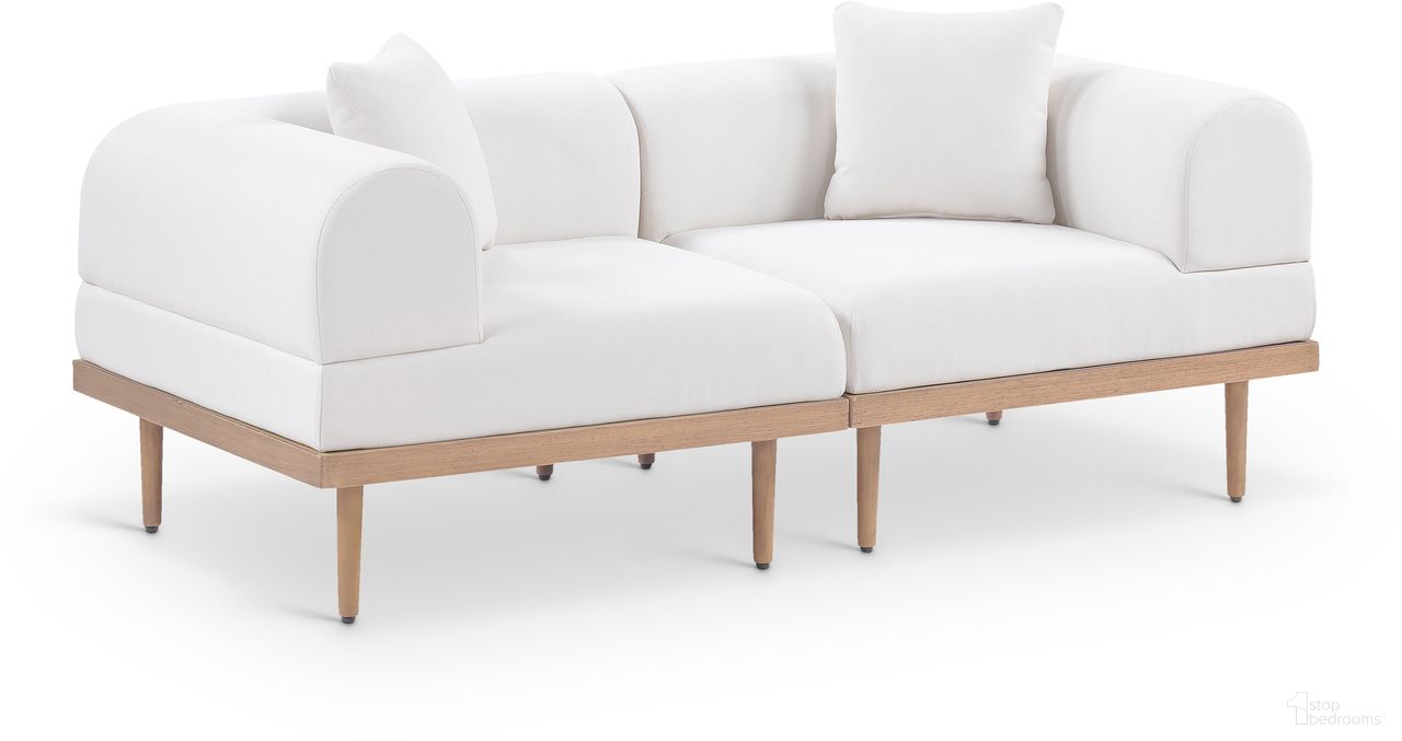The appearance of Laguna 71 Inch Fabric Upholstered 2 Piece Outdoor Patio Modular Loveseat In Cream and Natural designed by Meridian in the modern / contemporary interior design. This natural/cream piece of furniture  was selected by 1StopBedrooms from Laguna Collection to add a touch of cosiness and style into your home. Sku: 55036Cream-Corner;55036Cream-Corner. Material: Olefin.