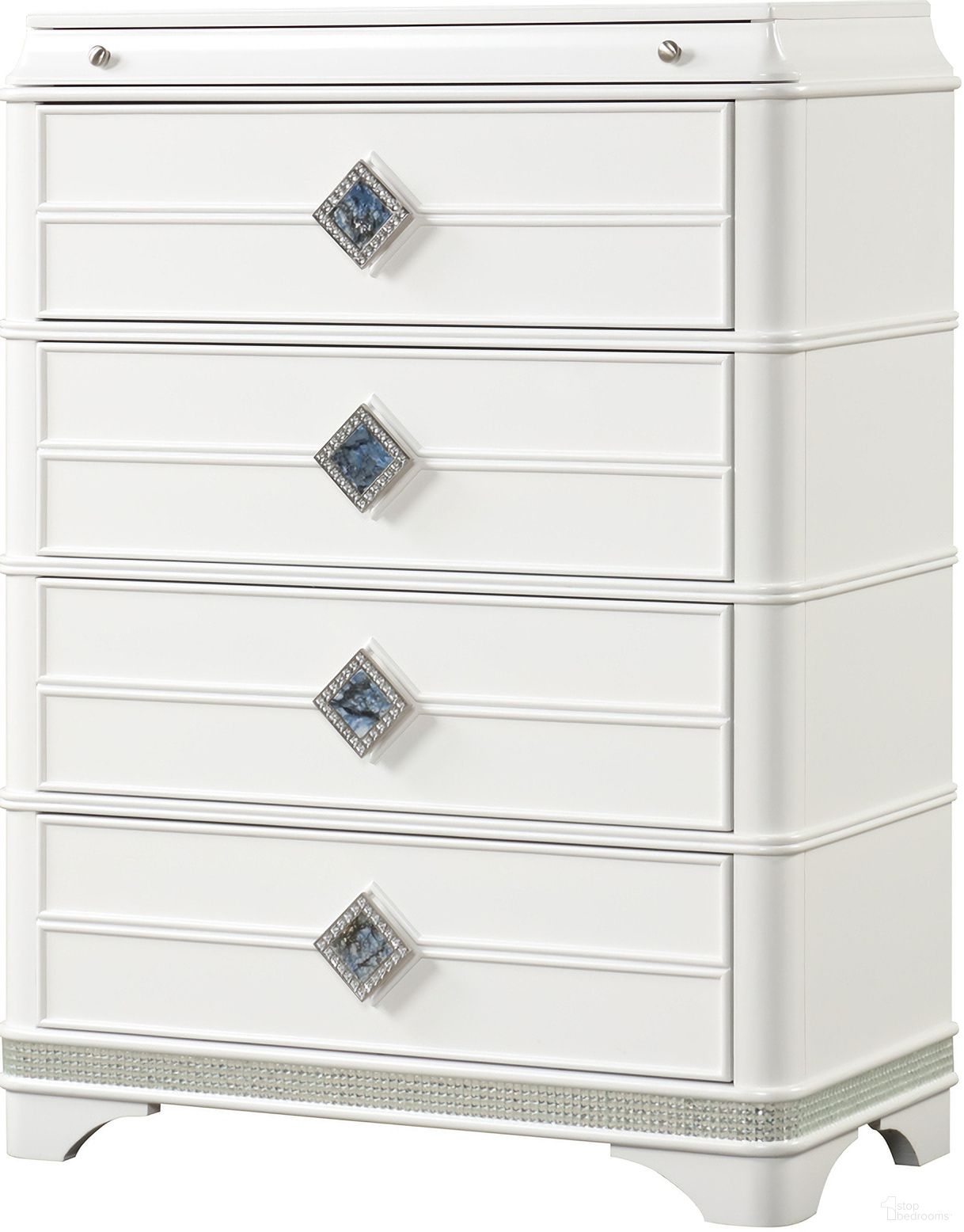 The appearance of Laguna Chest In Off White designed by Galaxy Home Furnishings in the modern / contemporary interior design. This off white piece of furniture  was selected by 1StopBedrooms from Laguna Collection to add a touch of cosiness and style into your home. Sku: 601955555081. Material: Solid Wood.