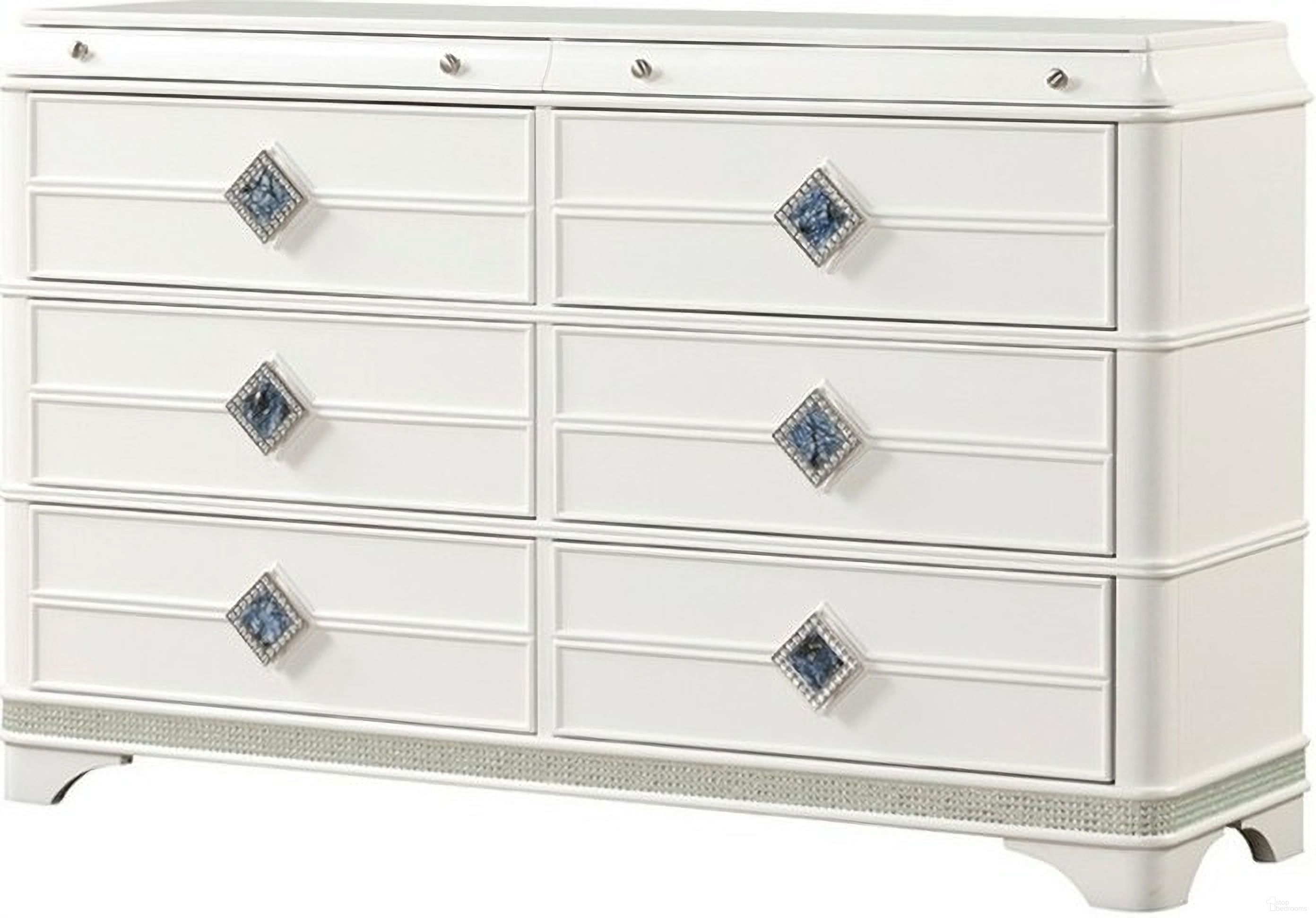 The appearance of Laguna Dresser In Off White designed by Galaxy Home Furnishings in the modern / contemporary interior design. This off white piece of furniture  was selected by 1StopBedrooms from Laguna Collection to add a touch of cosiness and style into your home. Sku: 601955555050. Material: Solid Wood.