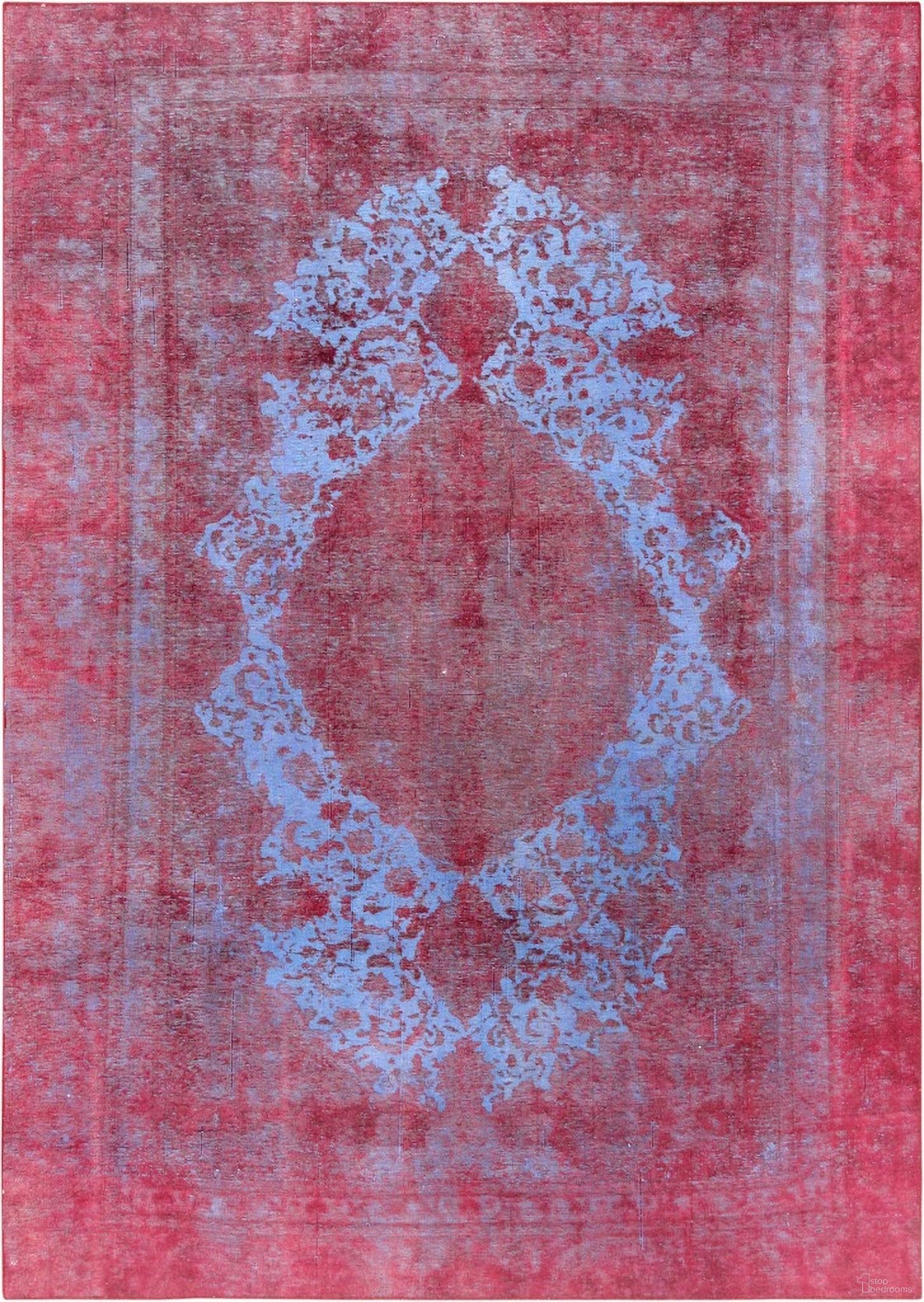 Lahore Collection Hand-Knotted Wool Area Rug- 7' 2" x 10' 3" In Blue and Red