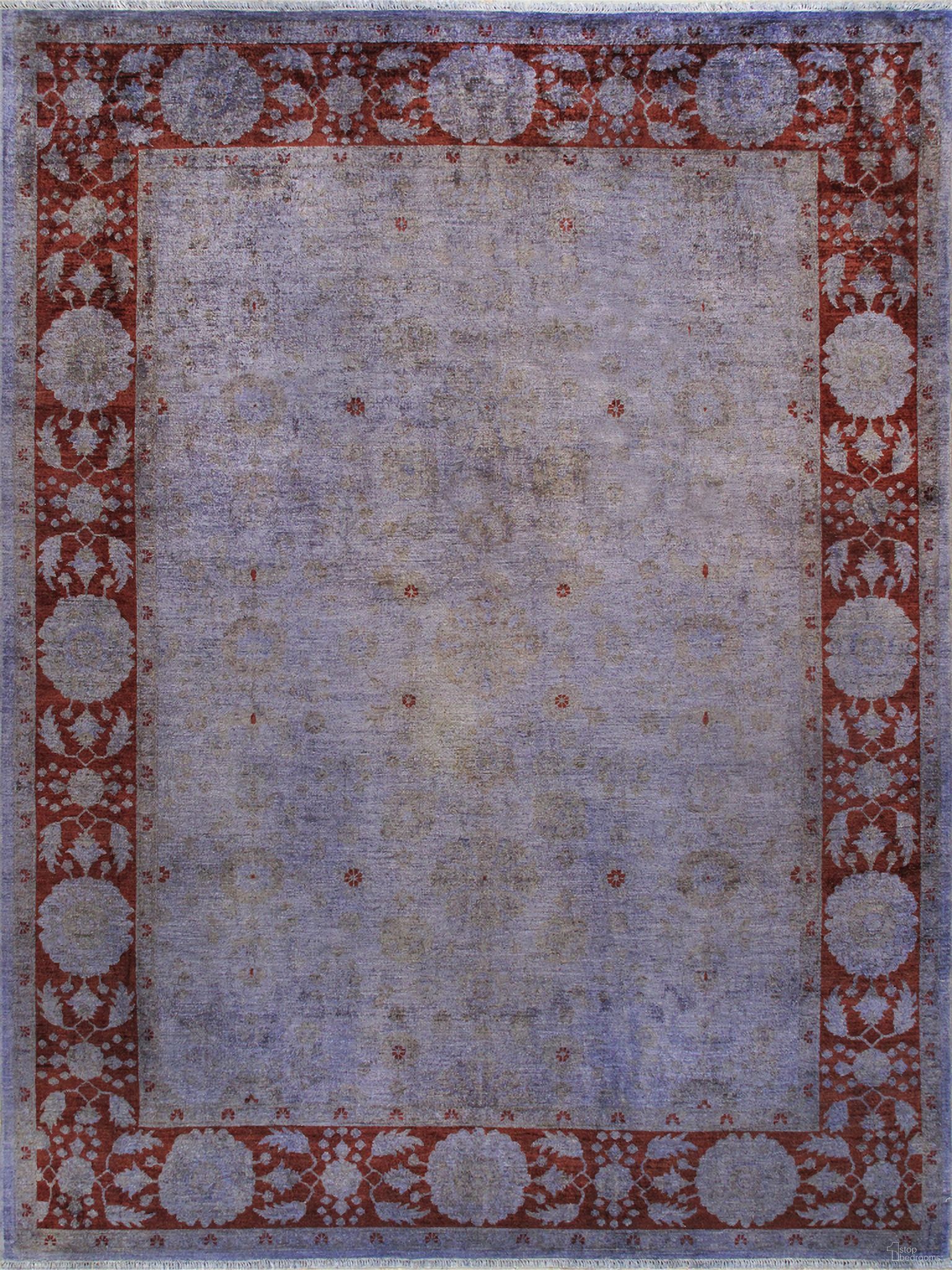 Lahore Collection Hand-Knotted Wool Area Rug- 9' 3" x 12' 4" In Lavender and Maroon