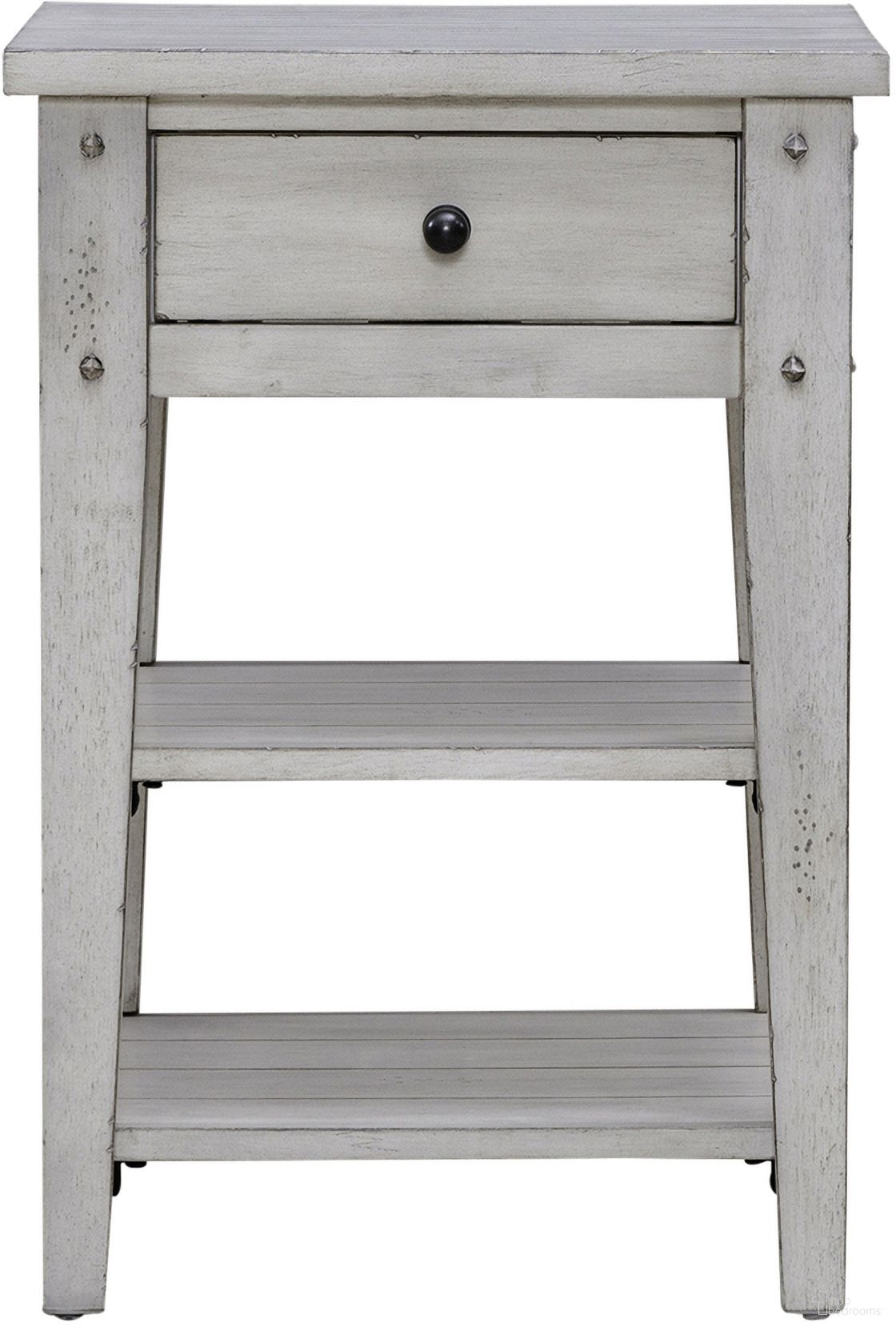 The appearance of Lake House Chair Side Table In Weathered White designed by Liberty in the rustic / southwestern interior design. This weathered white piece of furniture  was selected by 1StopBedrooms from Lake House Collection to add a touch of cosiness and style into your home. Sku: 110W-OT1021. Material: Poplar Solid.