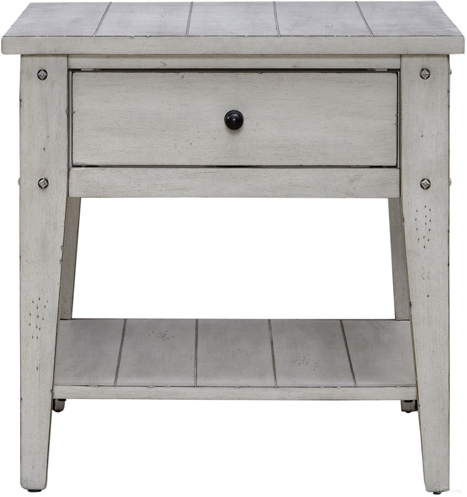 The appearance of Lake House End Table In Weathered White designed by Liberty in the rustic / southwestern interior design. This weathered white piece of furniture  was selected by 1StopBedrooms from Lake House Collection to add a touch of cosiness and style into your home. Sku: 110W-OT1020. Material: Poplar Solid.