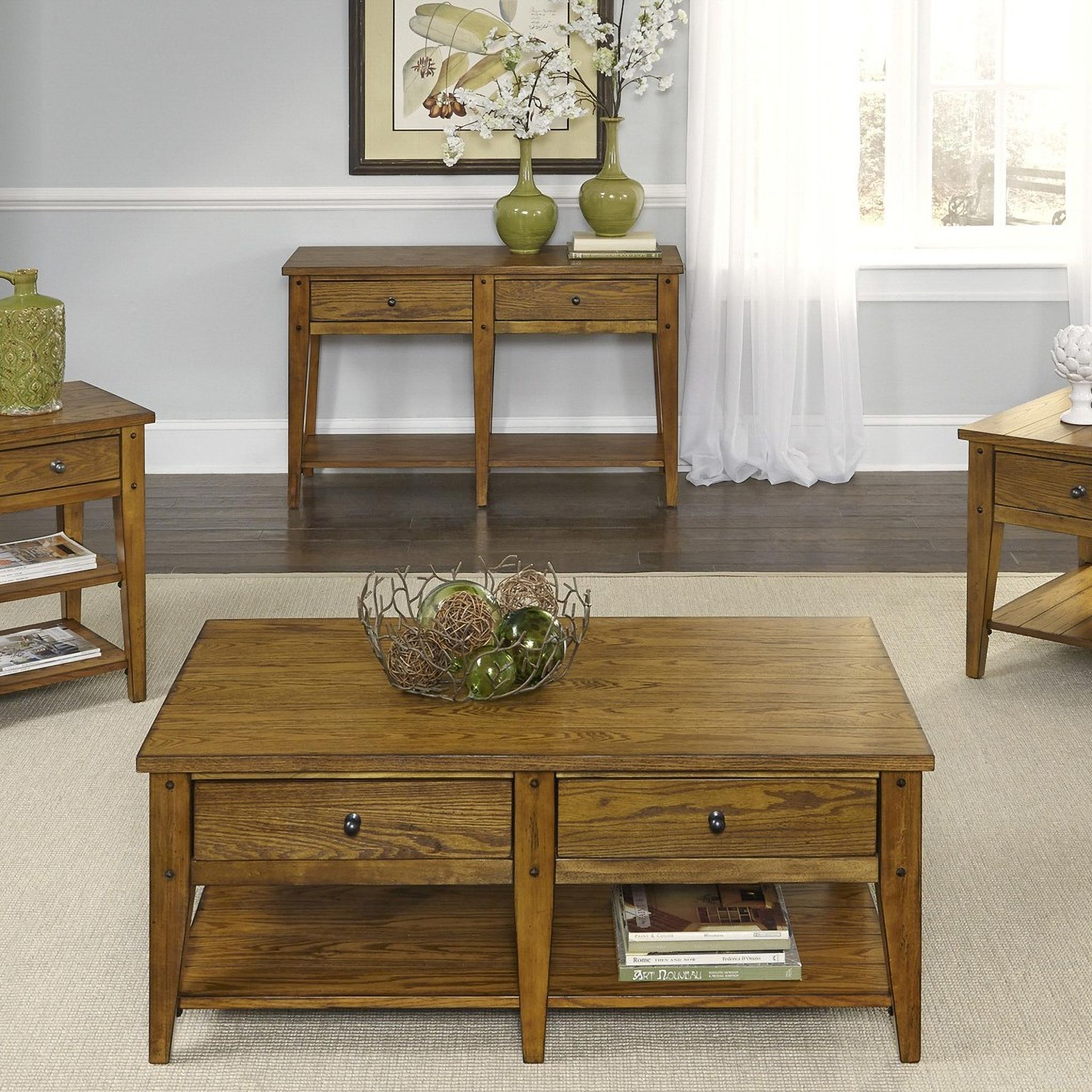 The appearance of Lake House Occasional Table Set designed by Liberty in the transitional interior design. This brown piece of furniture  was selected by 1StopBedrooms from Lake House Collection to add a touch of cosiness and style into your home. Sku: 110-OT1010;110-OT1022. Material: Wood.