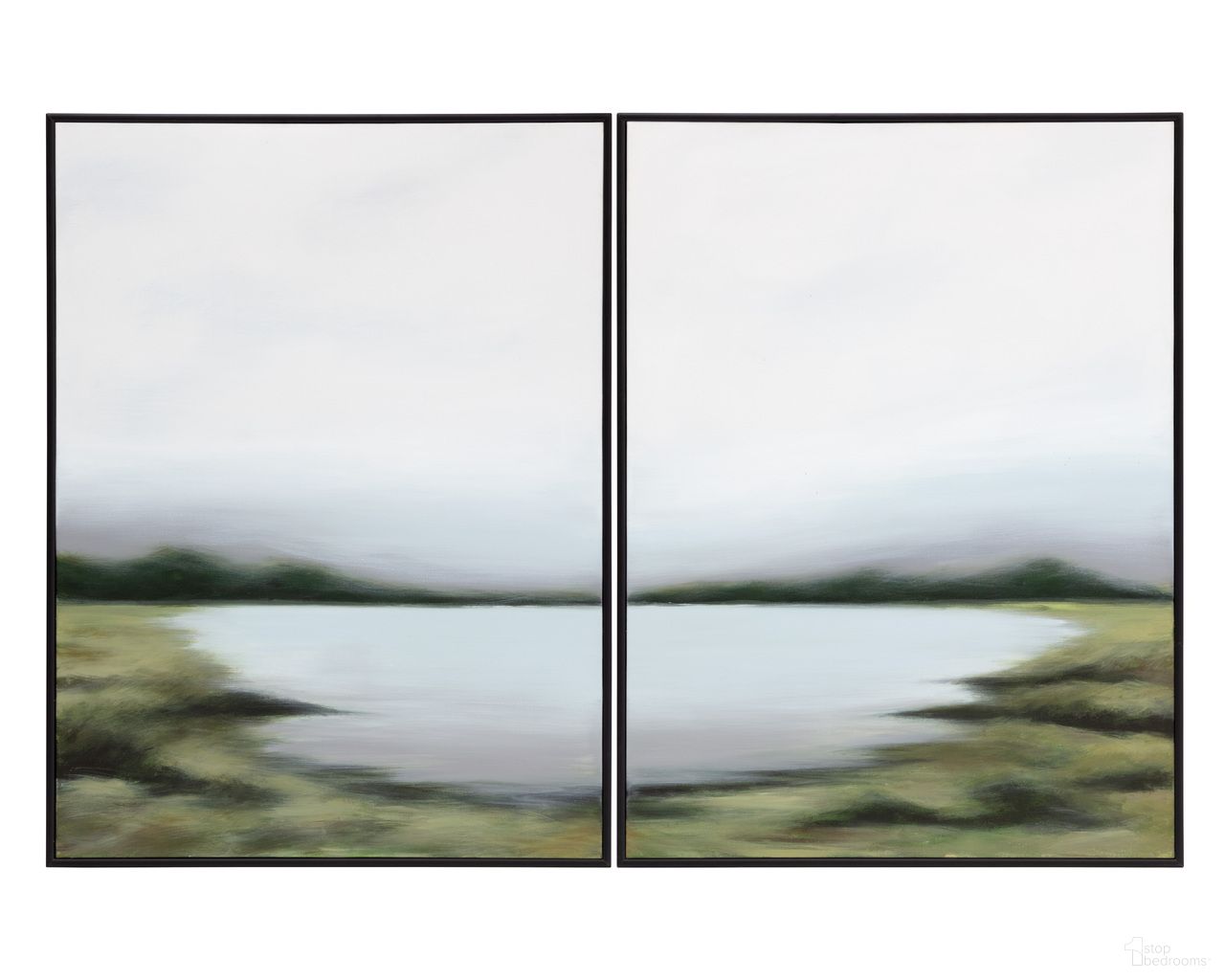 Lakeside Views 36" x 48" Accent Wall Art Set of 2 In Black and Green