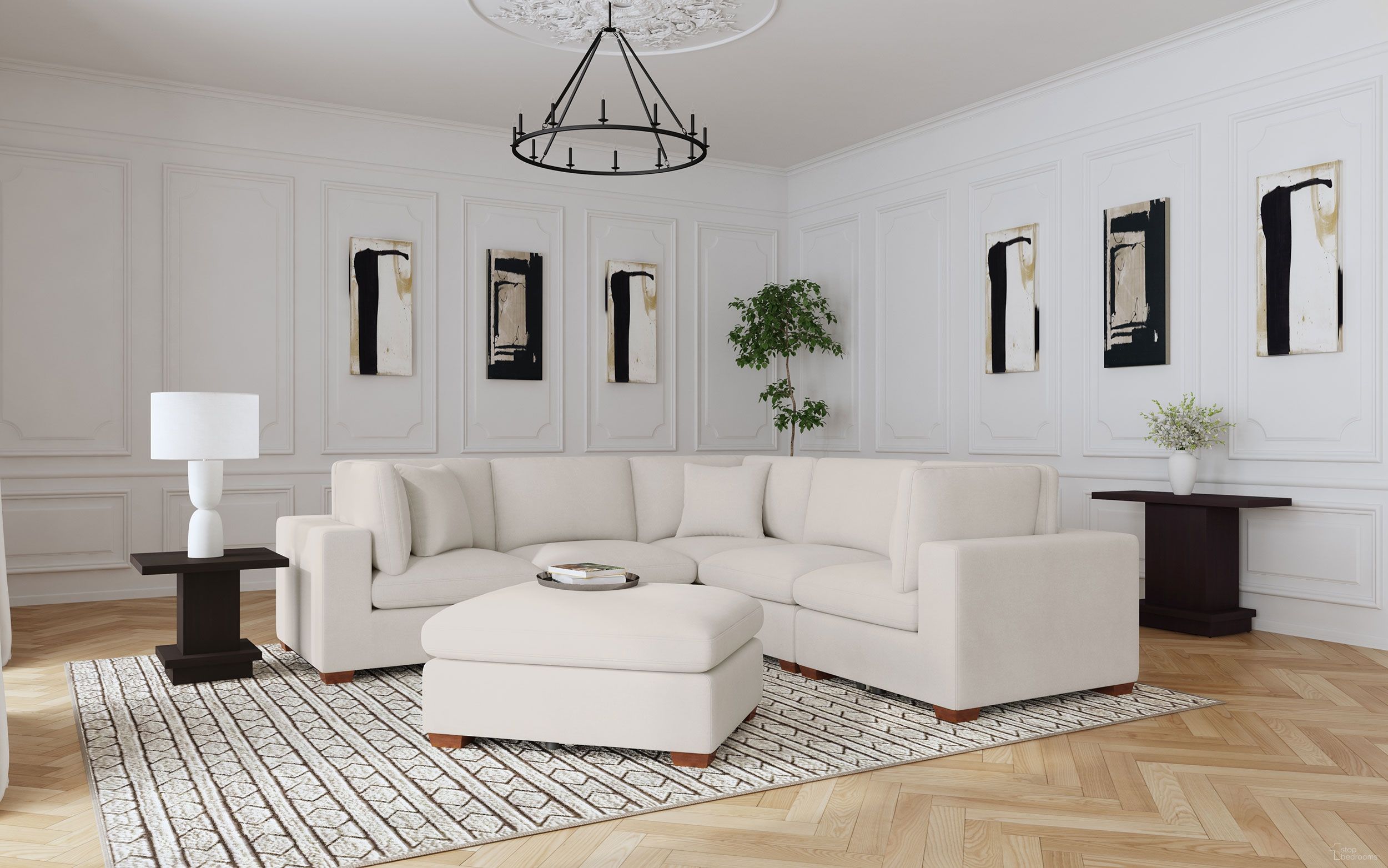 The appearance of Lakeview 5 piece Upholstered Modular Sectional Sofa Ivory designed by Coaster in the transitional interior design. This ivory piece of furniture was selected by 1StopBedrooms from Lakeview Collection to add a touch of cosiness and style into your home. Sku: 551461;551461;551462;551462;551462;551463. Material: Velvet. Layout: L-Shape.