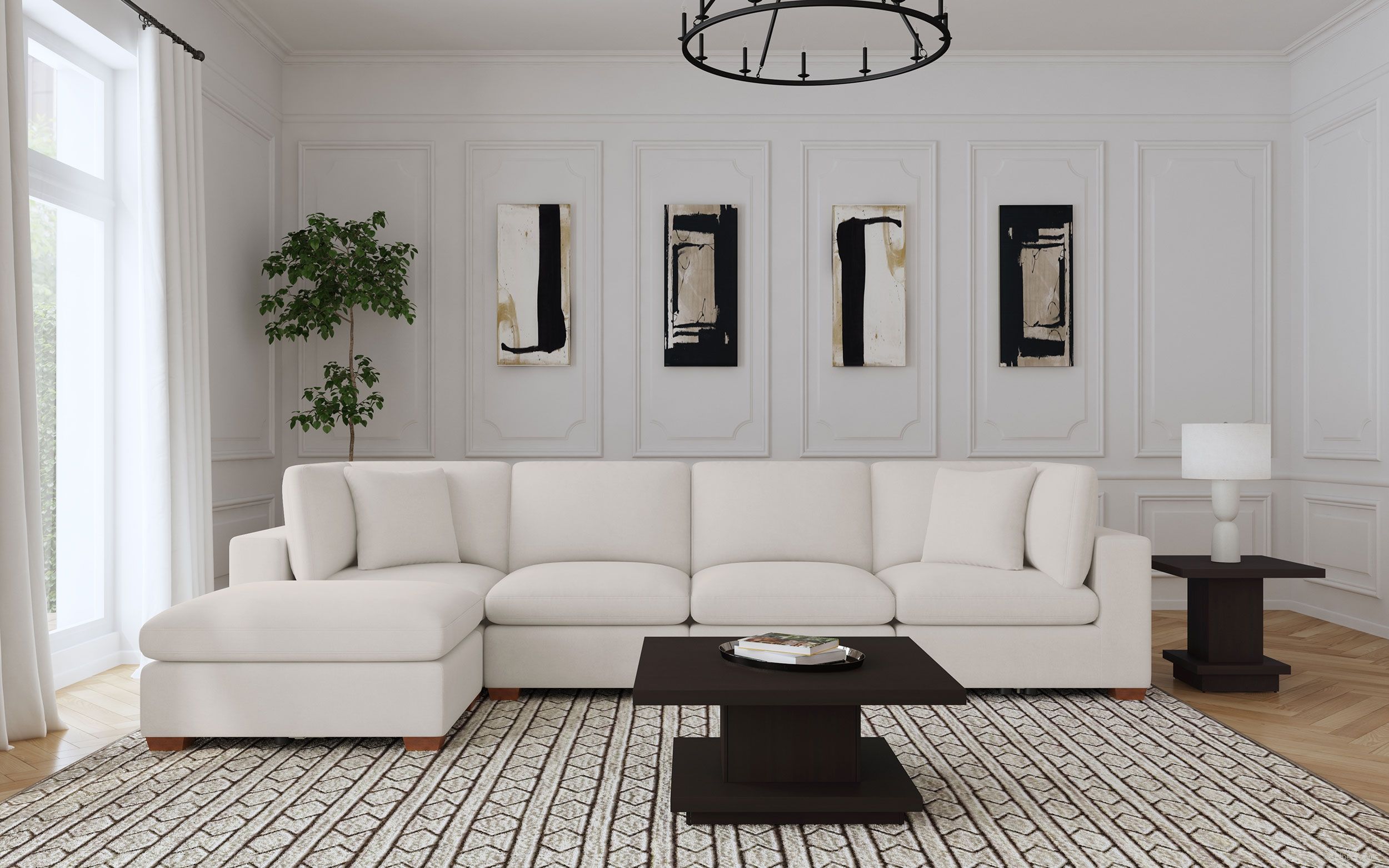The appearance of Lakeview 5-piece Upholstered Modular Sectional Sofa Ivory designed by Coaster in the transitional interior design. This ivory piece of furniture was selected by 1StopBedrooms from Lakeview Collection to add a touch of cosiness and style into your home. Sku: 551461;551461;551462;551462;551463. Material: Upholstered.