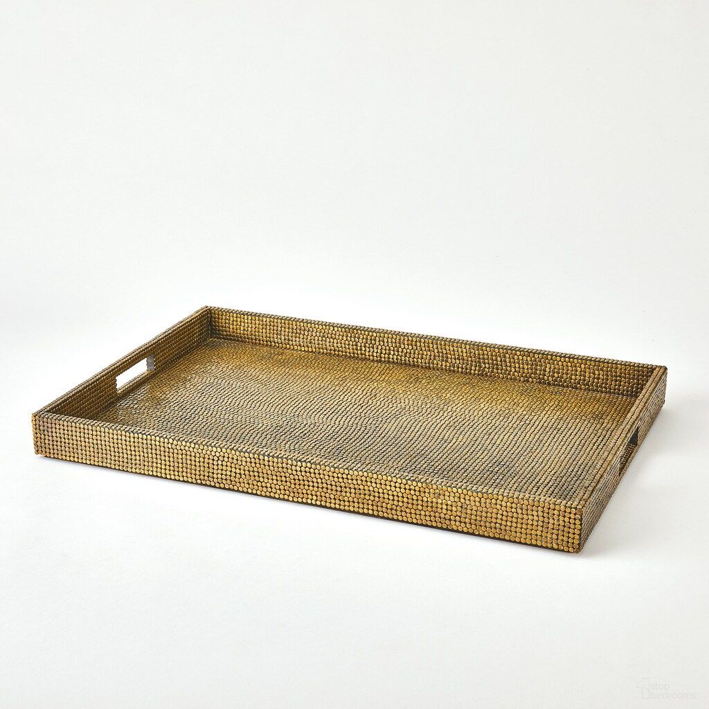 The appearance of Lames Large Tray In Aged Brass designed by Global Views in the modern / contemporary interior design. This aged brass piece of furniture  was selected by 1StopBedrooms from Lames Collection to add a touch of cosiness and style into your home. Sku: 791706. Material: Brass.