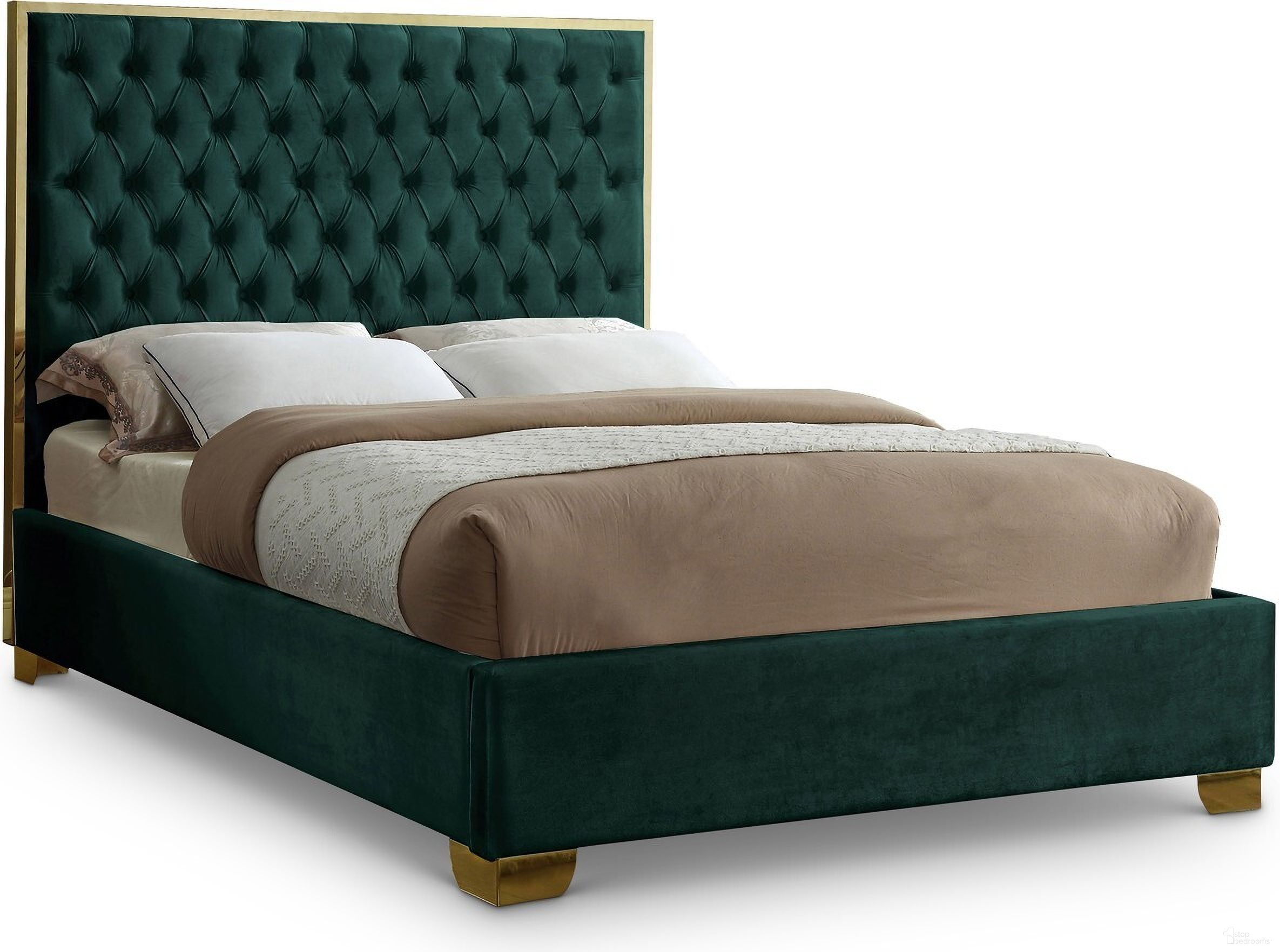 The appearance of Lana Velvet Full Bed In Green designed by Meridian in the modern / contemporary interior design. This green piece of furniture was selected by 1StopBedrooms from Lana Collection to add a touch of cosiness and style into your home. Sku: LanaGreen-F Box 1/2 (HB/Slats);LanaGreen-F Box 2/2 (FB/Rails/Metal Bar/Hardware/Legs). Bed Type: Panel Bed. Bed Size: Full. Material: Velvet.