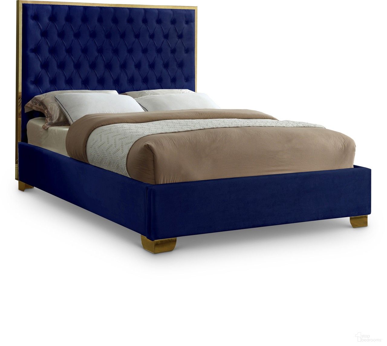 The appearance of Lana Velvet Full Bed In Navy designed by Meridian in the modern / contemporary interior design. This navy piece of furniture was selected by 1StopBedrooms from Lana Collection to add a touch of cosiness and style into your home. Sku: LanaNavy-F Box 1/2 (HB/Slats);LanaNavy-F Box 2/2 (FB/Rails/Metal Bar/Hardware/Legs). Bed Type: Panel Bed. Bed Size: Full. Material: Velvet.