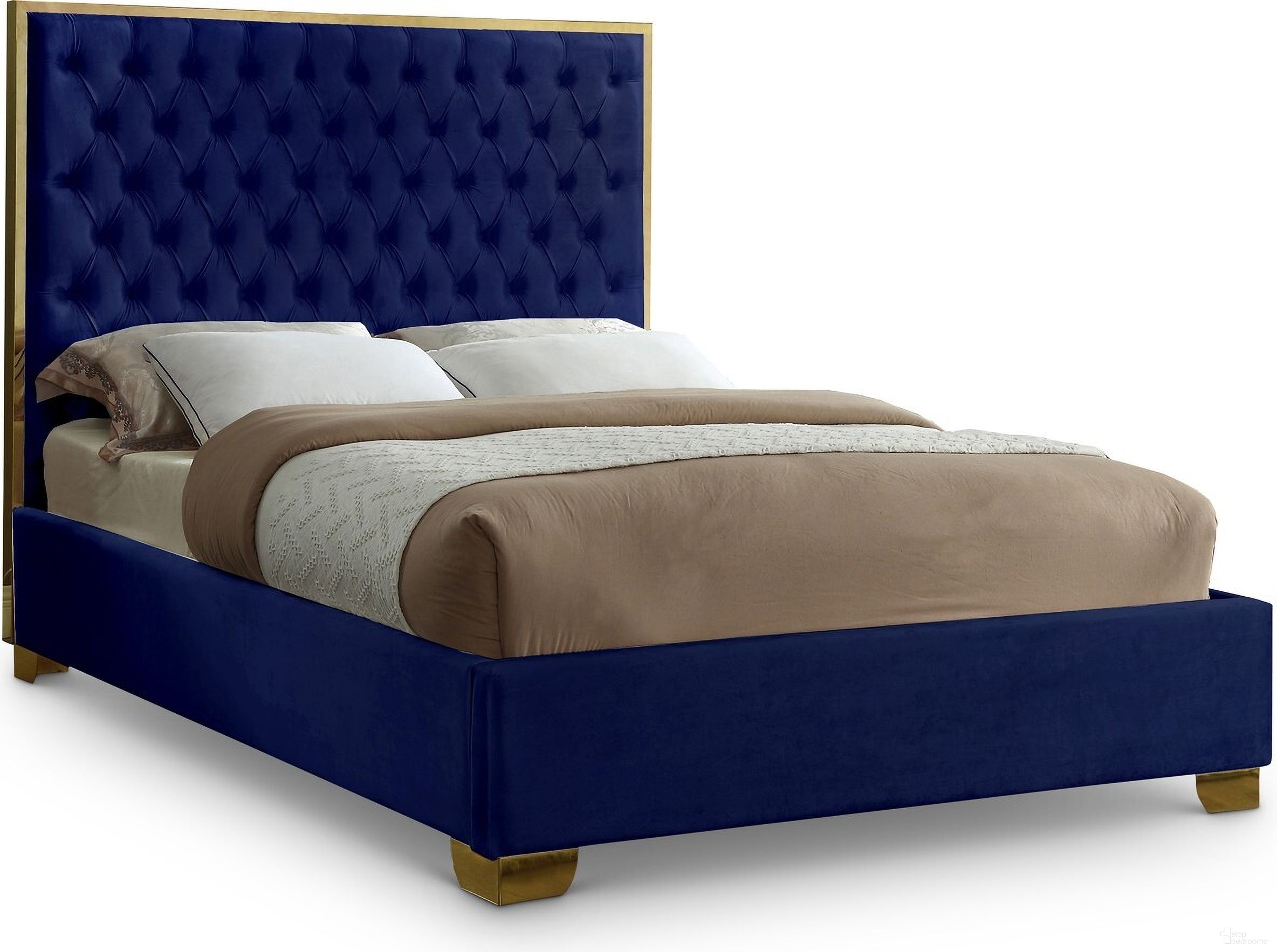 Lana Velvet Queen Bed In Navy