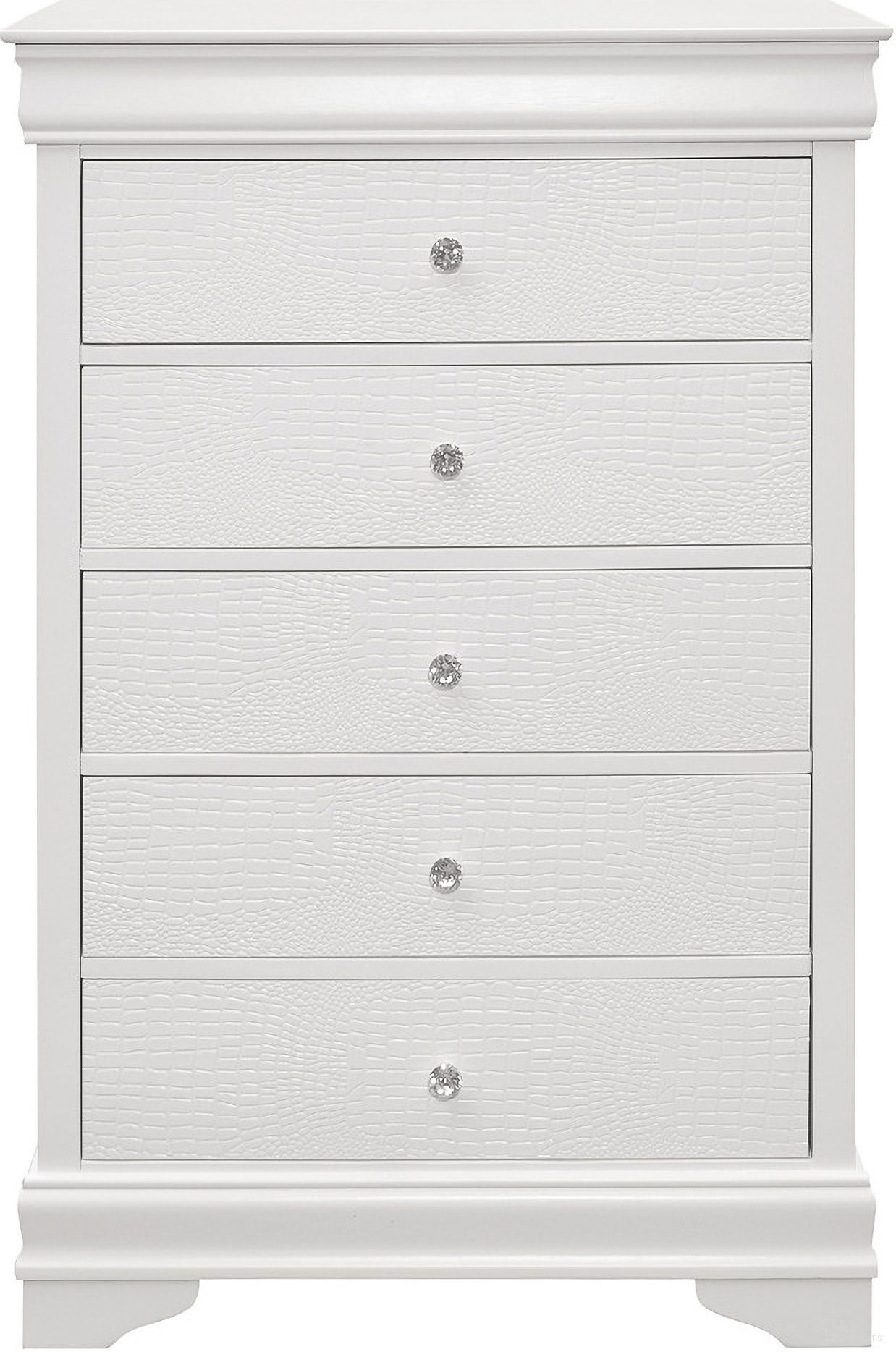 The appearance of Lana White Chest designed by Homelegance in the transitional interior design. This white piece of furniture  was selected by 1StopBedrooms from Lana Collection to add a touch of cosiness and style into your home. Sku: 1556W-9. Material: Wood.