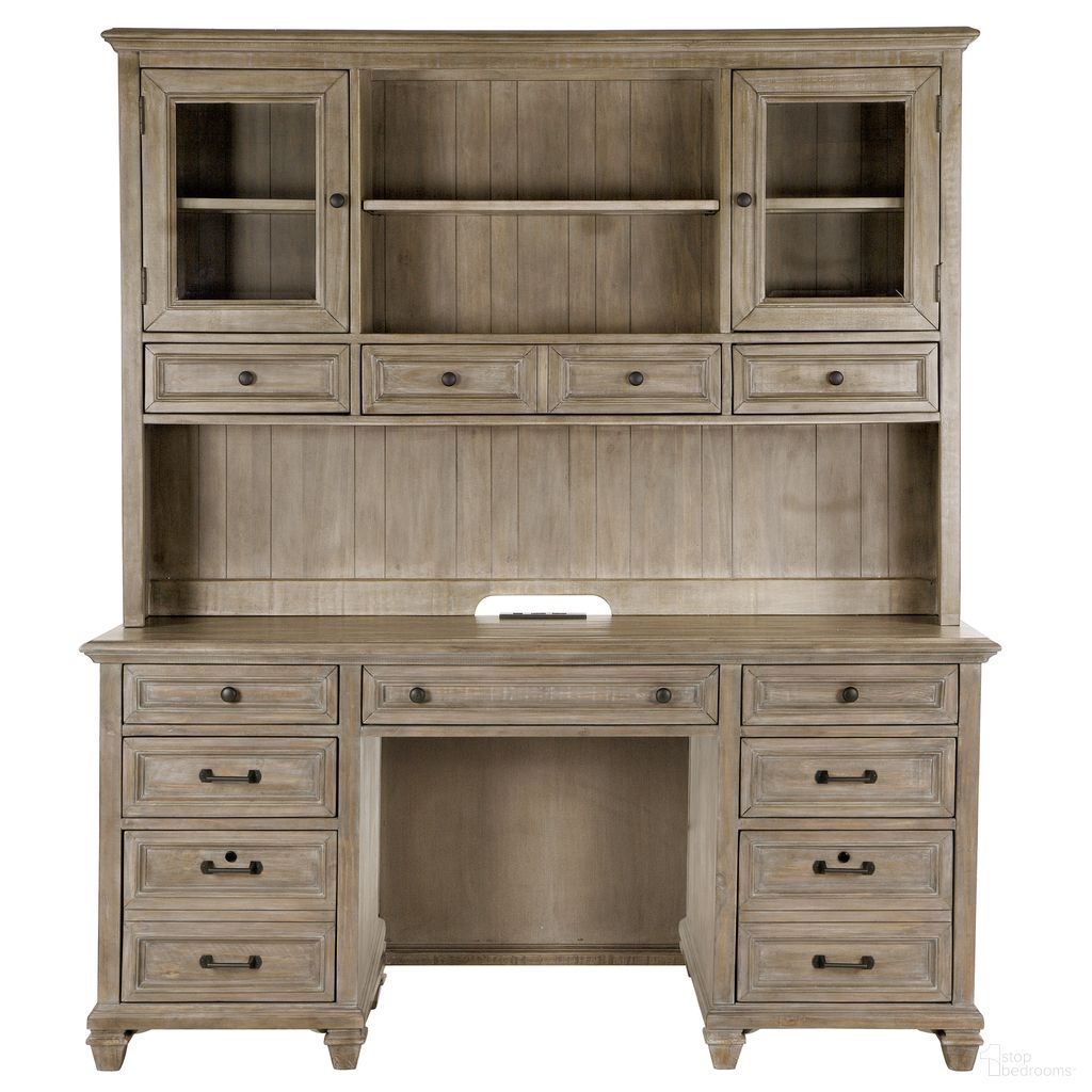 The appearance of Lancaster Credenza with Hutch In Dove Gray designed by Magnussen in the traditional interior design. This dove gray piece of furniture  was selected by 1StopBedrooms from Lancaster Collection to add a touch of cosiness and style into your home. Sku: H4352-30;H4352-31. Material: Pine.