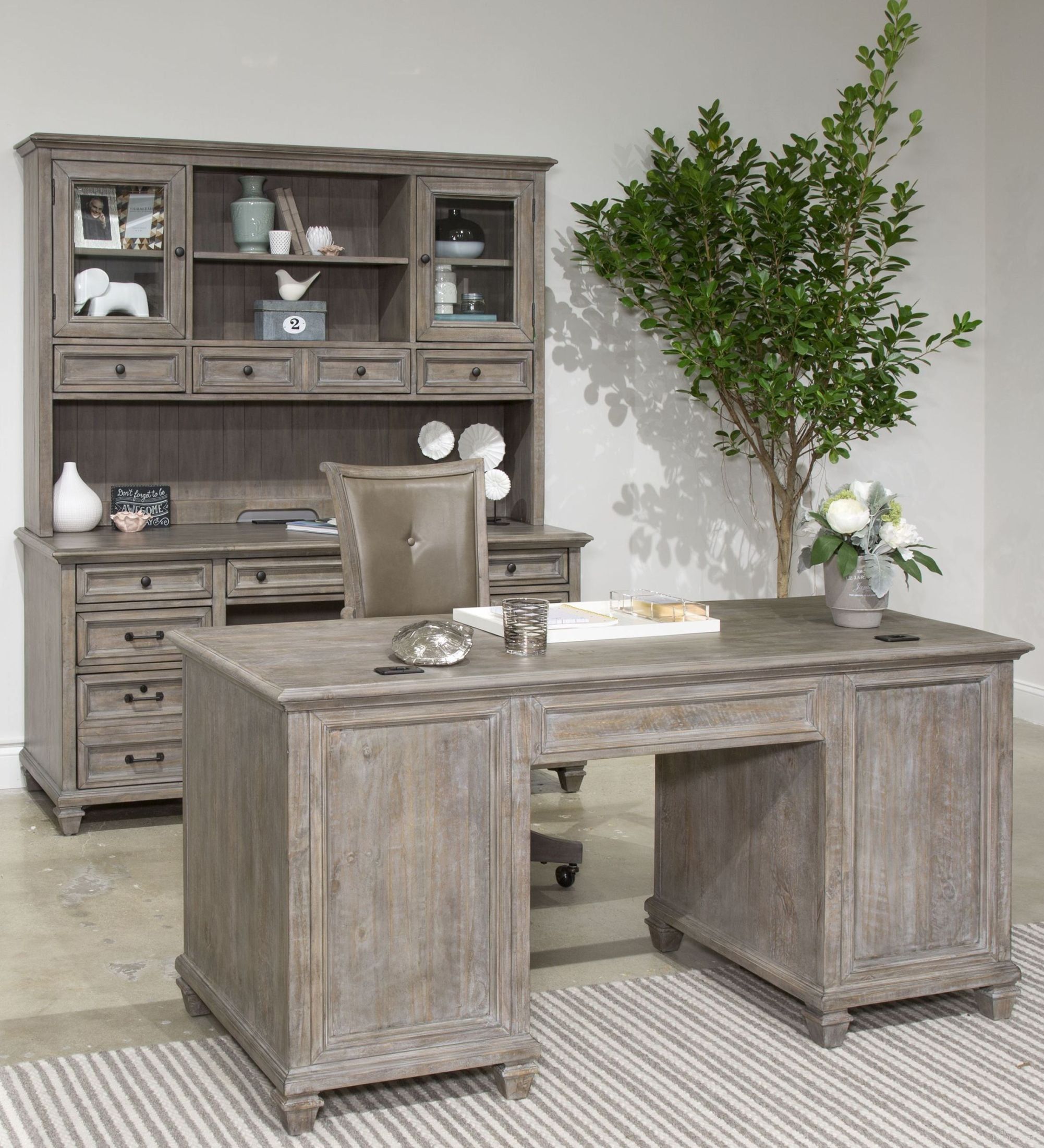 The appearance of Lancaster Dove Tail Grey Home Office Set designed by Magnussen in the rustic / southwestern interior design. This brown piece of furniture was selected by 1StopBedrooms from Lancaster Collection to add a touch of cosiness and style into your home. Sku: H4352-30;H4352-82. Material: Pine.