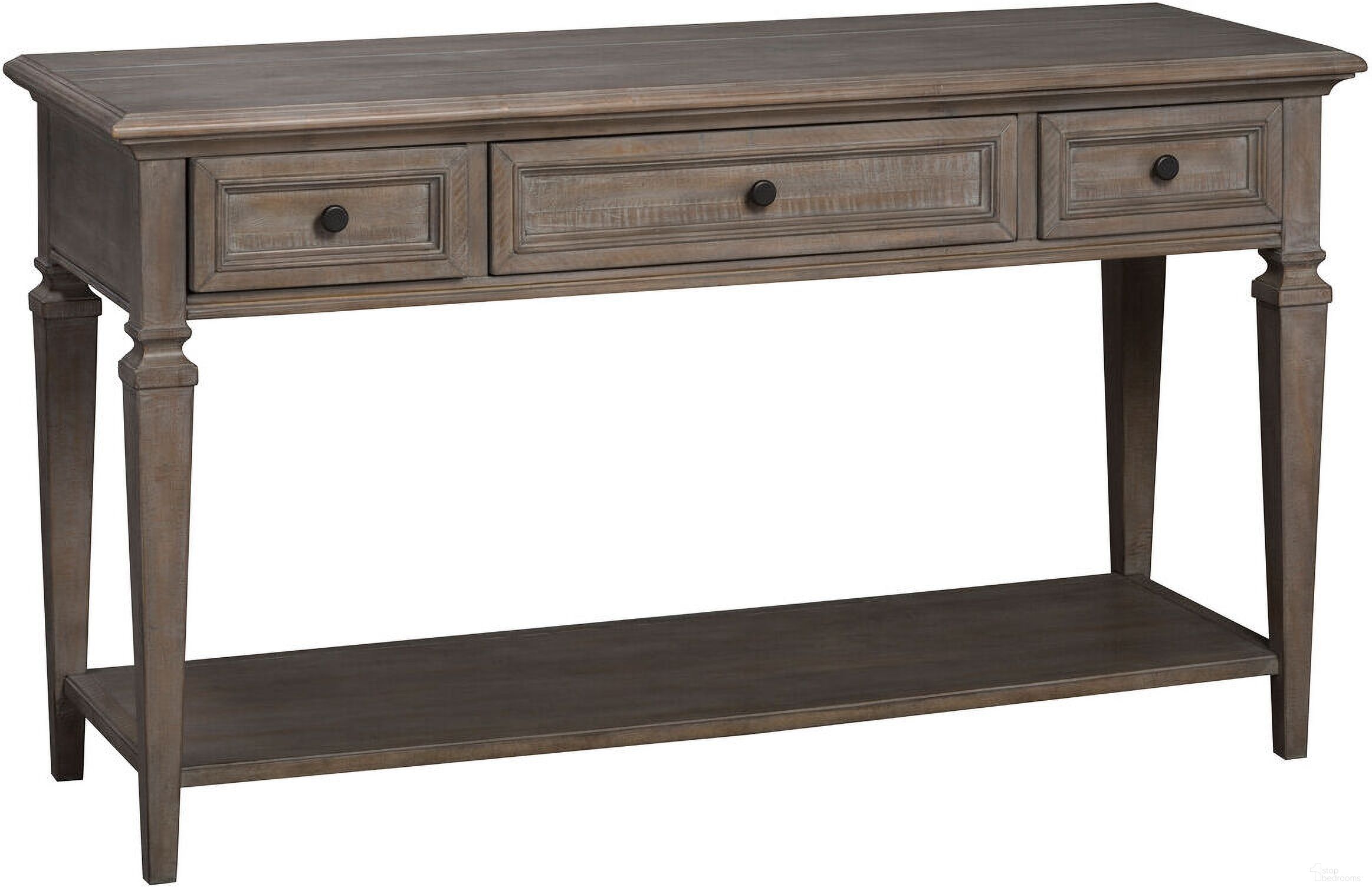 The appearance of Lancaster Dovetail Grey Rectangular Sofa Table designed by Magnussen in the transitional interior design. This brown piece of furniture was selected by 1StopBedrooms from Lancaster Collection to add a touch of cosiness and style into your home. Sku: T4352-73. Material: Pine.