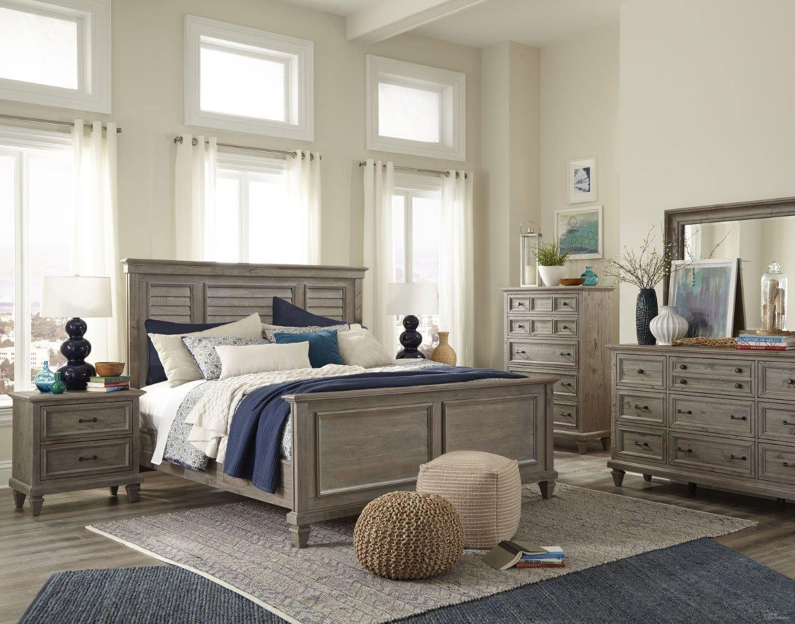 The appearance of Lancaster Dovetail Grey Shutter Panel Bedroom Set designed by Magnussen in the transitional interior design. This gray piece of furniture was selected by 1StopBedrooms from Lancaster Collection to add a touch of cosiness and style into your home. Sku: B4352-55H;B4352-55F;B4352-55R;B4352-01. Bed Type: Panel Bed. Bed Size: Queen. Material: Pine Veneer.