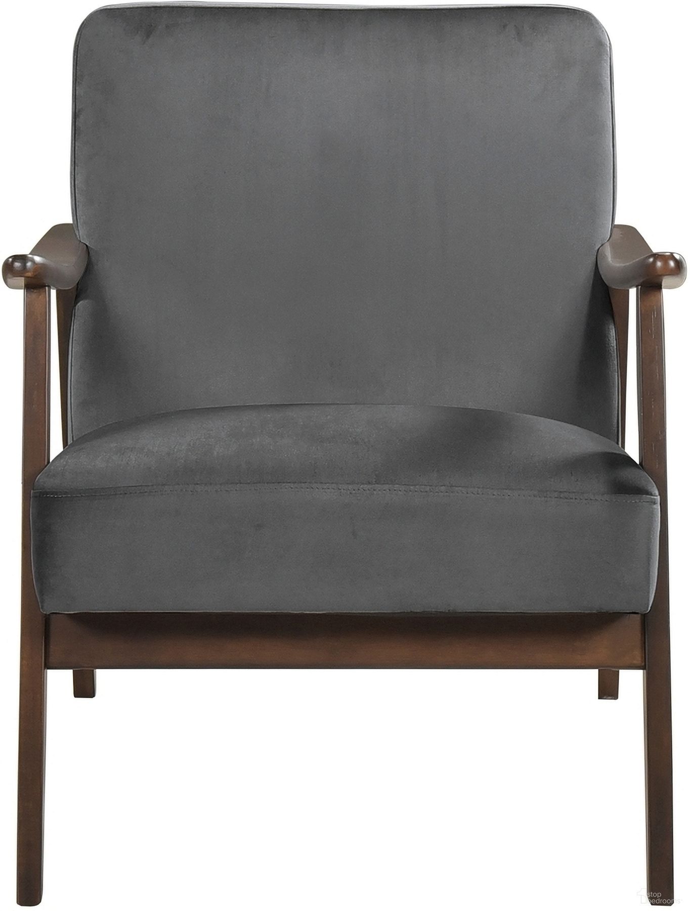The appearance of Landers Accent Chair In Gray and Walnut designed by Homelegance in the transitional interior design. This gray and walnut piece of furniture  was selected by 1StopBedrooms from Landers Collection to add a touch of cosiness and style into your home. Sku: 1230DG-1. Material: Velvet.