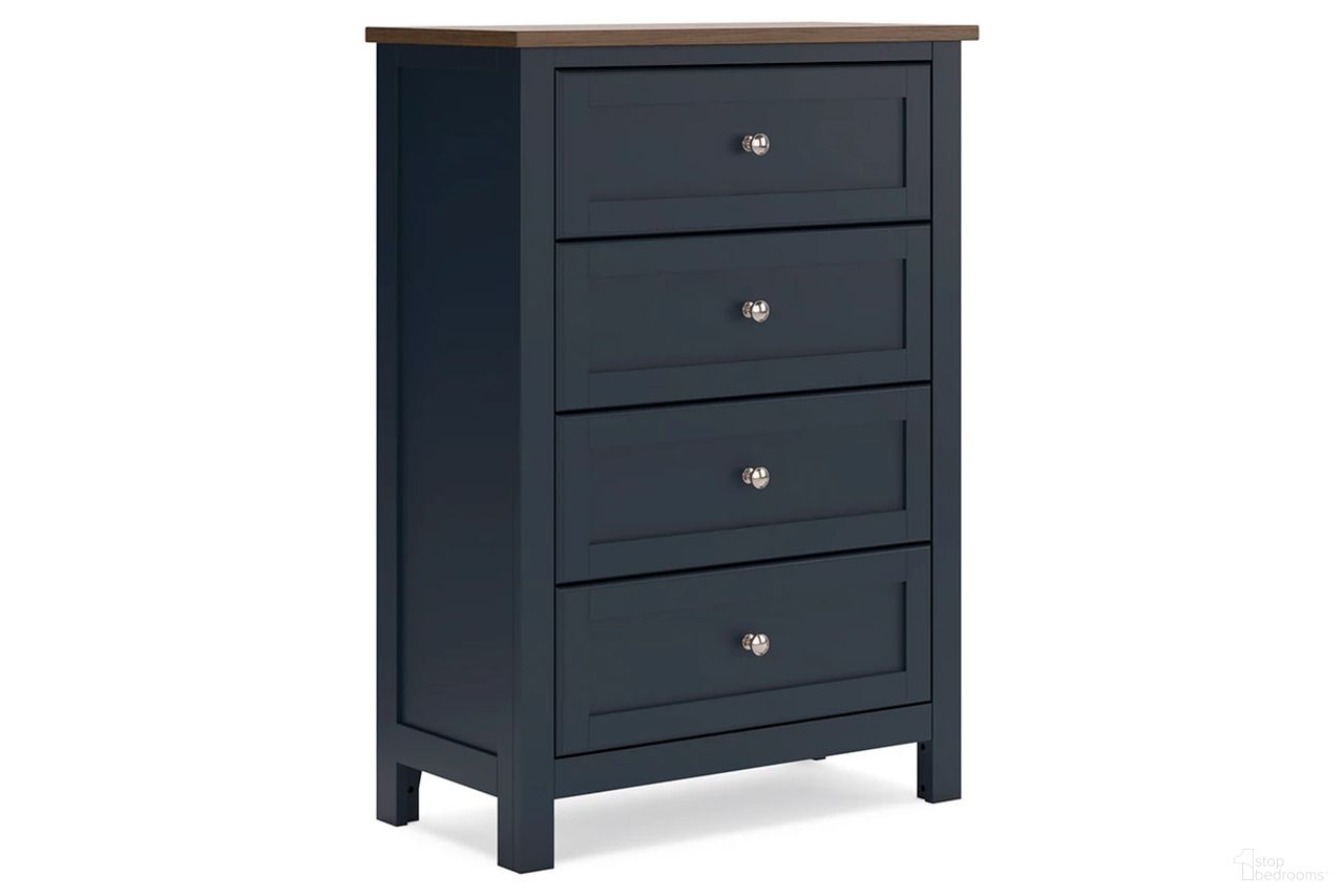 The appearance of Landocken Chest of Drawers In Brown/Blue designed by Signature Design by Ashley in the transitional interior design. This brown/blue piece of furniture was selected by 1StopBedrooms from Landocken Collection to add a touch of cosiness and style into your home. Sku: B414-45. Material: Wood.