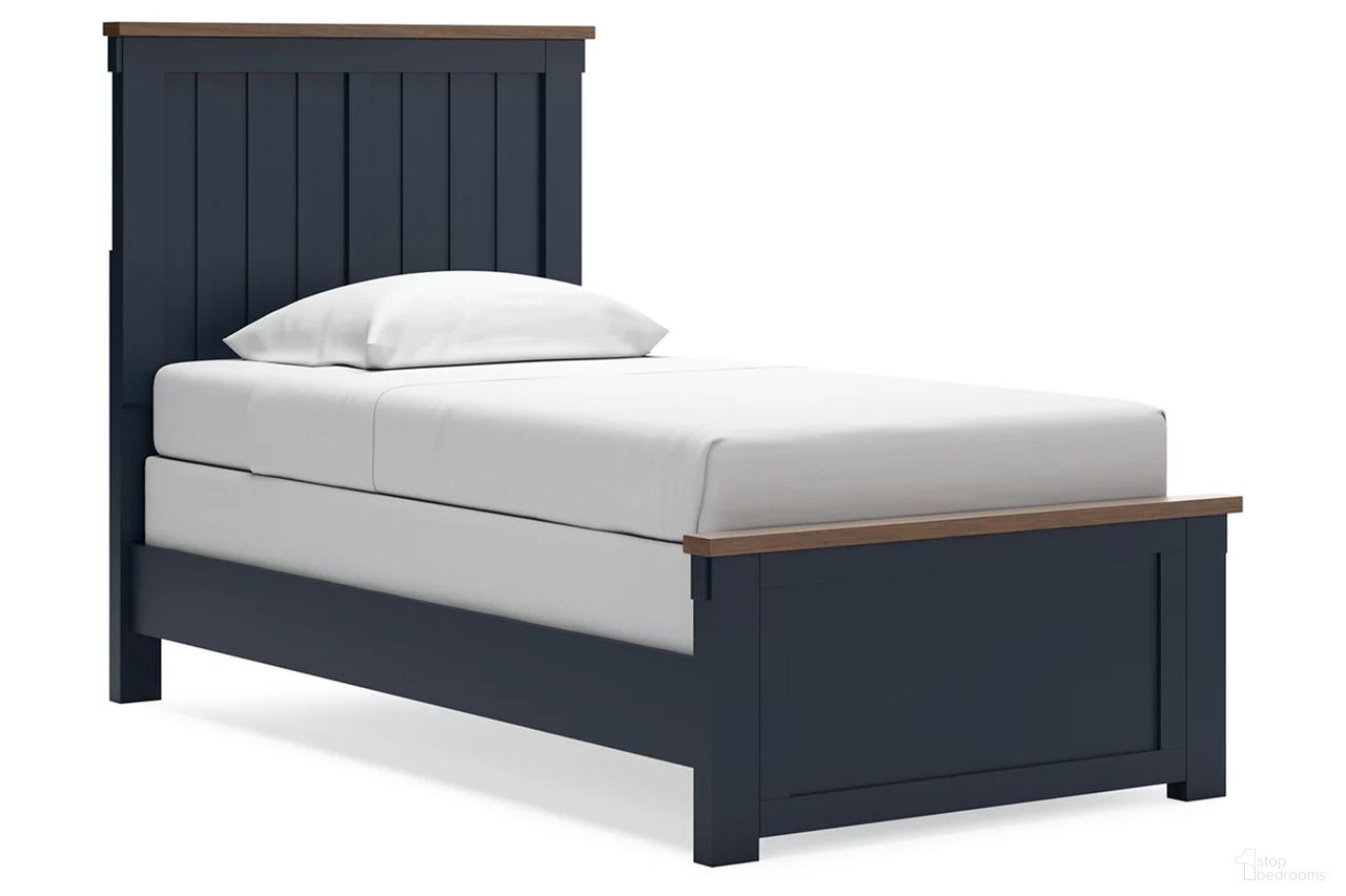The appearance of Landocken Twin Panel Bed In Brown/Blue designed by Signature Design by Ashley in the transitional interior design. This brown/blue piece of furniture was selected by 1StopBedrooms from Landocken Collection to add a touch of cosiness and style into your home. Sku: B414-52;B414-53;B414-86. Bed Type: Panel Bed. Material: Wood. Bed Size: Twin.