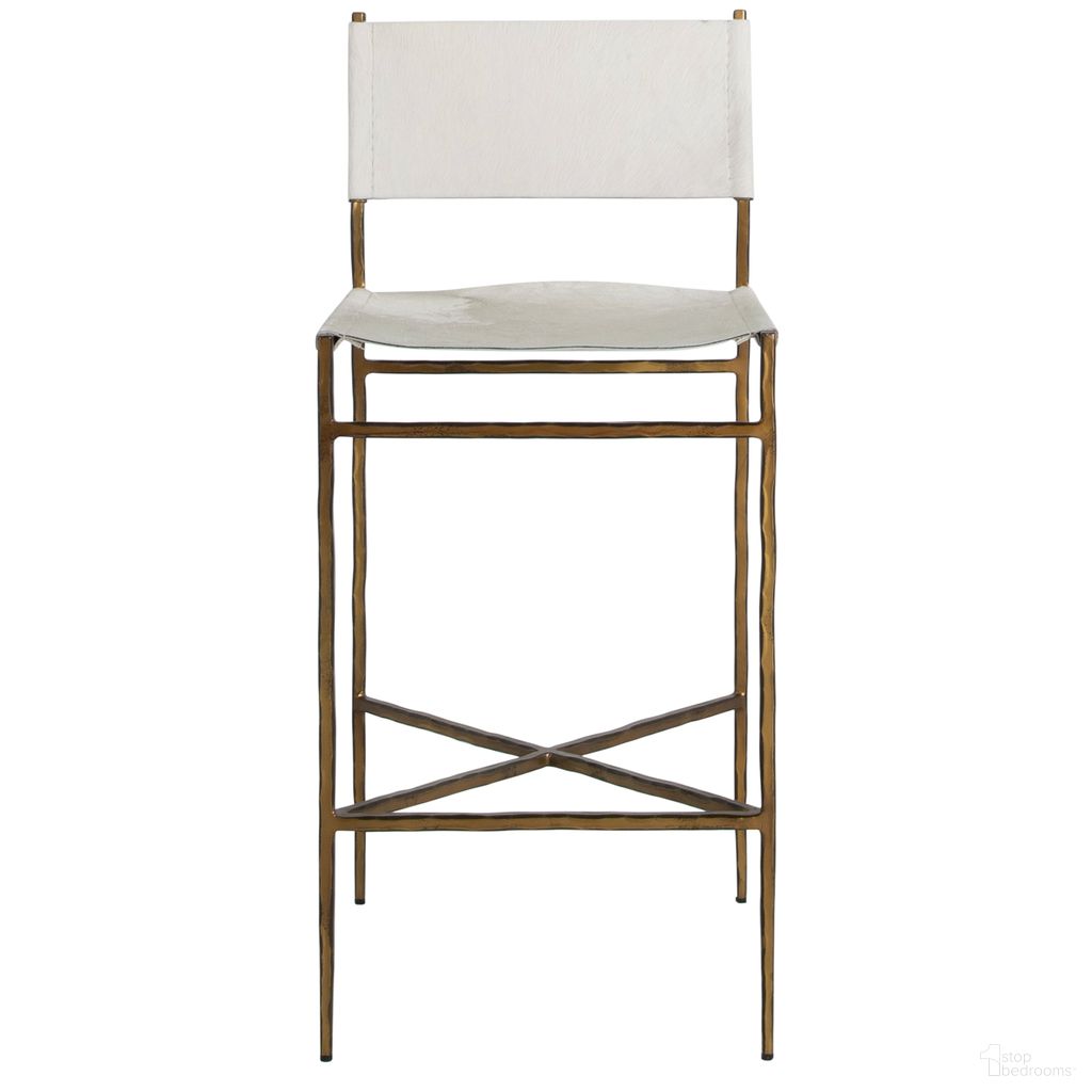 The appearance of Landon Bar Stool In Antique Aged Brass and Natural Ivory designed by Gabby in the transitional interior design. This antique aged brass/natural ivory piece of furniture was selected by 1StopBedrooms from Landon Collection to add a touch of cosiness and style into your home. Sku: SCH-175163. Material: Iron.
