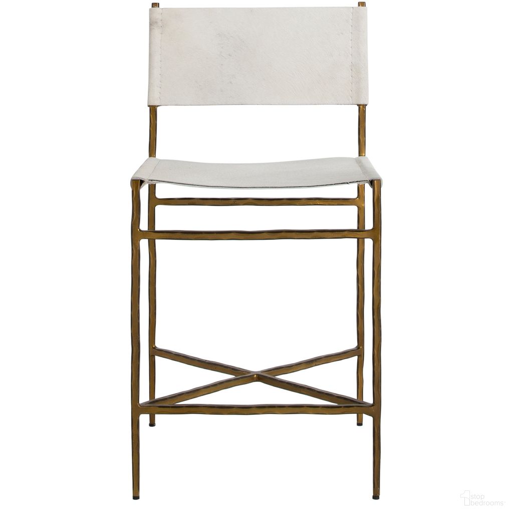 The appearance of Landon Counter Stool In Antique Aged Brass and Natural Ivory designed by Gabby in the transitional interior design. This antique aged brass/natural ivory piece of furniture was selected by 1StopBedrooms from Landon Collection to add a touch of cosiness and style into your home. Sku: SCH-175164. Material: Iron.