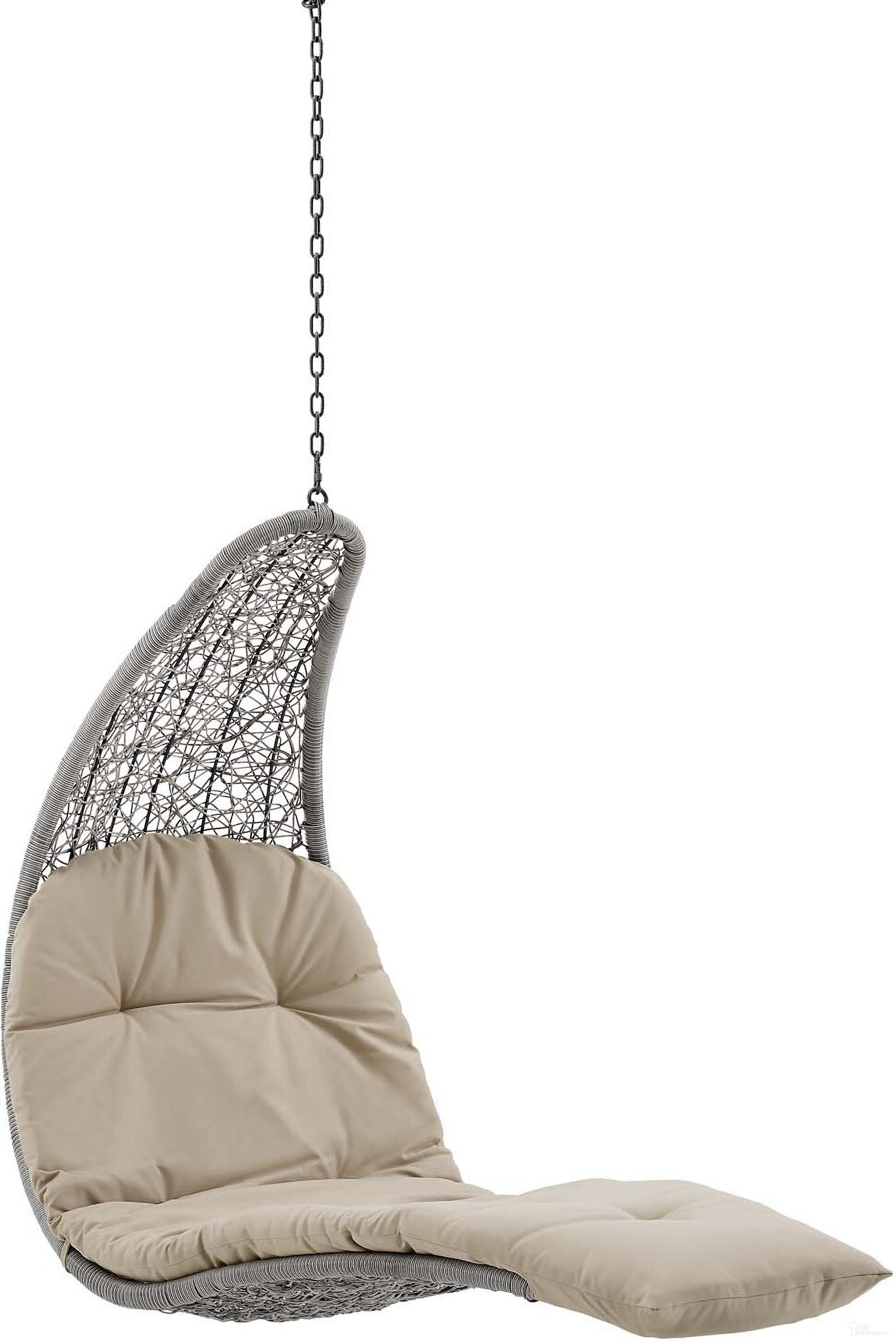 The appearance of Landscape Hanging Chaise Lounge Outdoor Patio Swing Chair In Light Gray Beige designed by Modway in the modern / contemporary interior design. This light gray beige piece of furniture was selected by 1StopBedrooms from Landscape Collection to add a touch of cosiness and style into your home. Sku: EEI-2545-GRY;EEI-2952-LGR-3;EEI-2953-BEI. Material: Rattan.