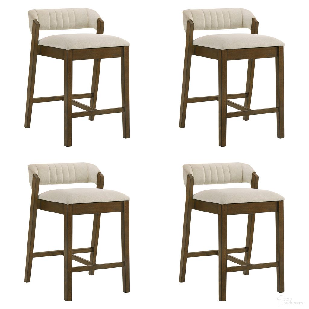 The appearance of Landyn 26 Inch Counter Height Barstool Set of 4 In Ecru and Sepia Brown designed by Armen Living in the country / farmhouse interior design. This ecru and sepia brown piece of furniture was selected by 1StopBedrooms from Landyn Collection to add a touch of cosiness and style into your home. Sku: LCLABASBUE26;LCLABASBUE26;LCLABASBUE26;LCLABASBUE26. Material: Polyester.