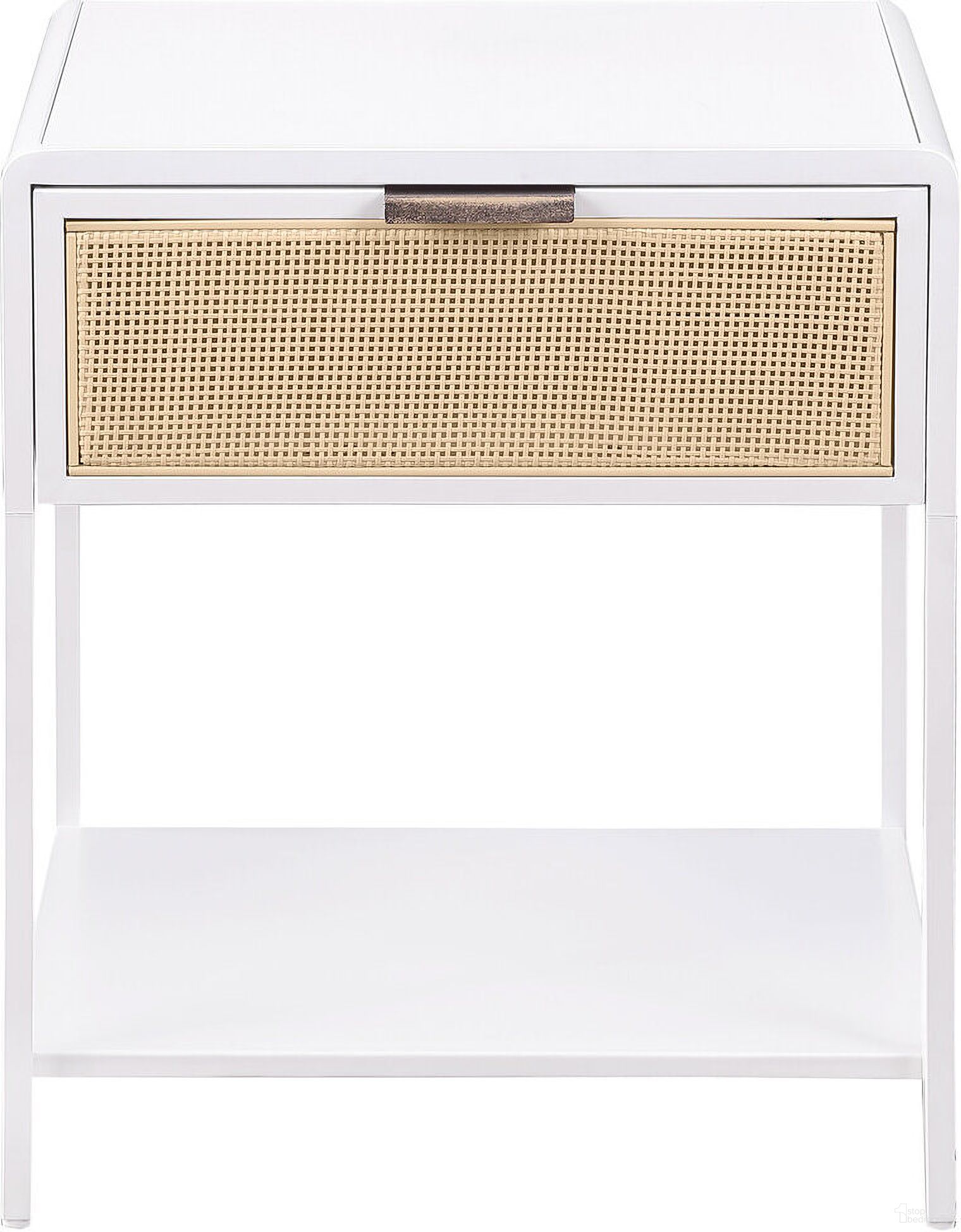 The appearance of Amherst 1-Drawer Radio Weave Cane Metal Bedside Table In White and Natural designed by Coaster in the coastal interior design. This white/natural piece of furniture was selected by 1StopBedrooms from Amherst Collection to add a touch of cosiness and style into your home. Sku: 930236. Material: Particle Board.