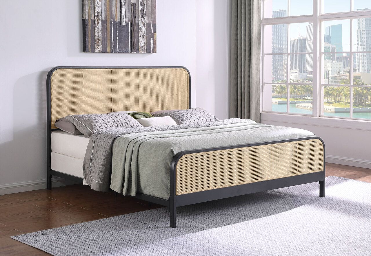 The appearance of Lanewood Open Cane Webbing Metal Eastern King Bed In Natural and Black designed by Coaster in the coastal interior design. This natural/black piece of furniture was selected by 1StopBedrooms from Lanewood Collection to add a touch of cosiness and style into your home. Sku: 360250KE. Bed Size: King. Material: Polyethylene. Bed Type: Metal Bed.