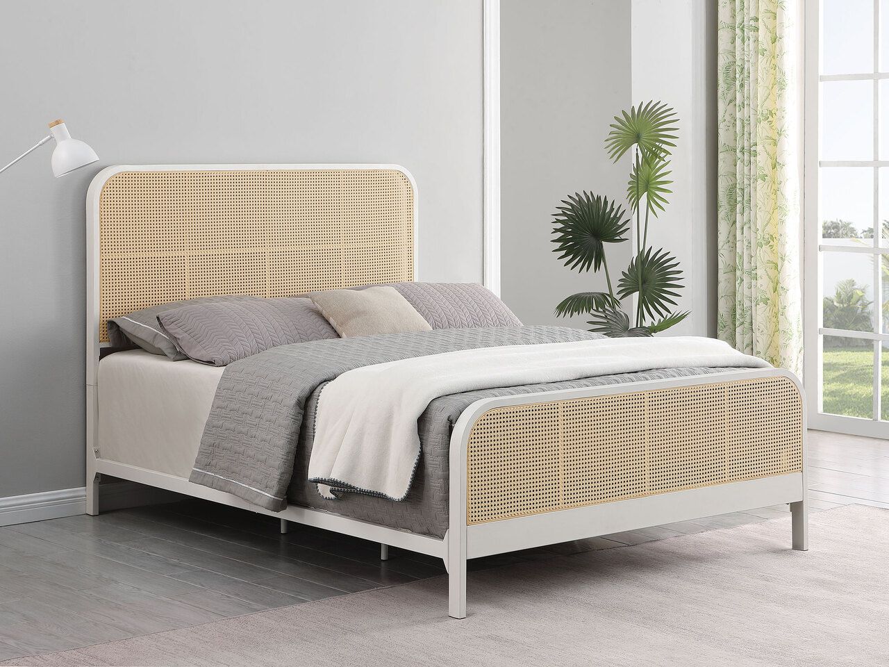 The appearance of Lanewood Open Cane Webbing Metal Queen Bed In White designed by Coaster in the coastal interior design. This white piece of furniture was selected by 1StopBedrooms from Lanewood Collection to add a touch of cosiness and style into your home. Sku: 360251Q. Bed Size: Queen. Material: Polyethylene. Bed Type: Metal Bed.