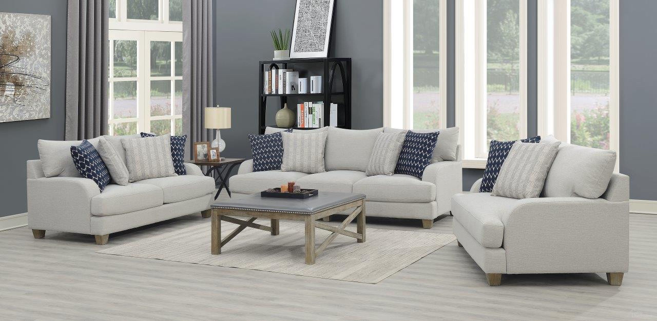 The appearance of Laney Living Room Set In Harbor Gray designed by Emerald Home Furnishings in the country / farmhouse interior design. This gray piece of furniture was selected by 1StopBedrooms from Laney Collection to add a touch of cosiness and style into your home. Sku: U4389-00-03A;U4389-01-03A. Material: Wood.