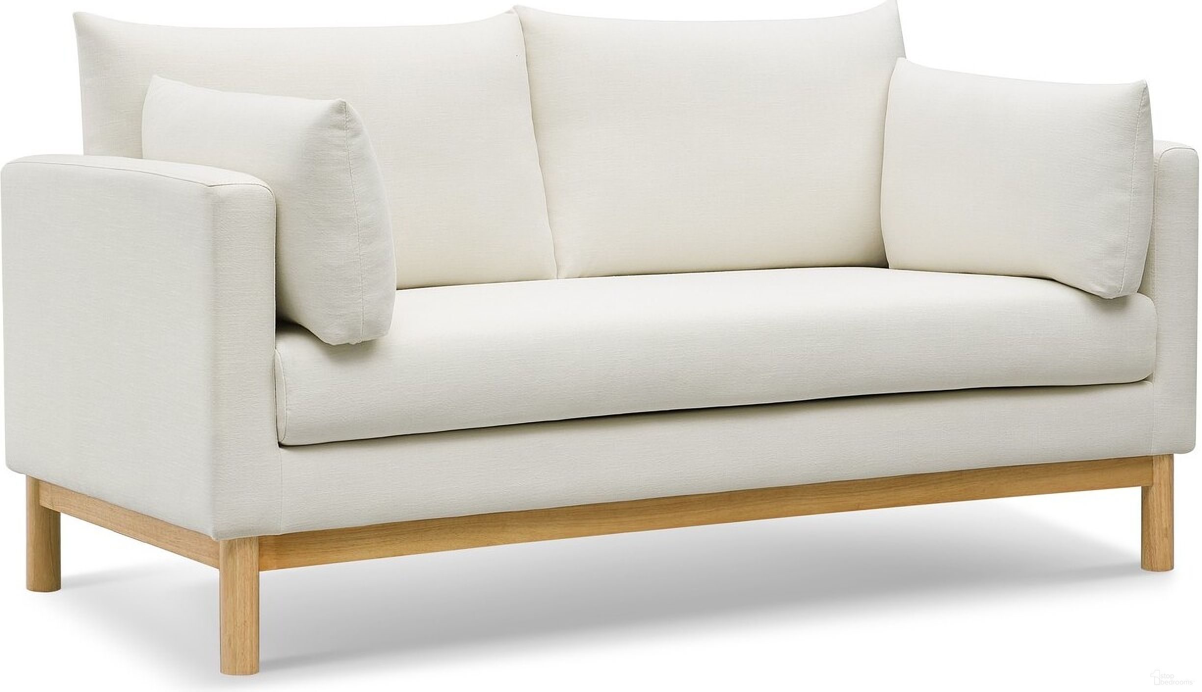 The appearance of Langham Linen Textured Fabric Loveseat In Cream designed by Meridian in the transitional interior design. This cream piece of furniture was selected by 1StopBedrooms from Langham Collection to add a touch of cosiness and style into your home. Sku: 157Cream-L. Material: Wood.