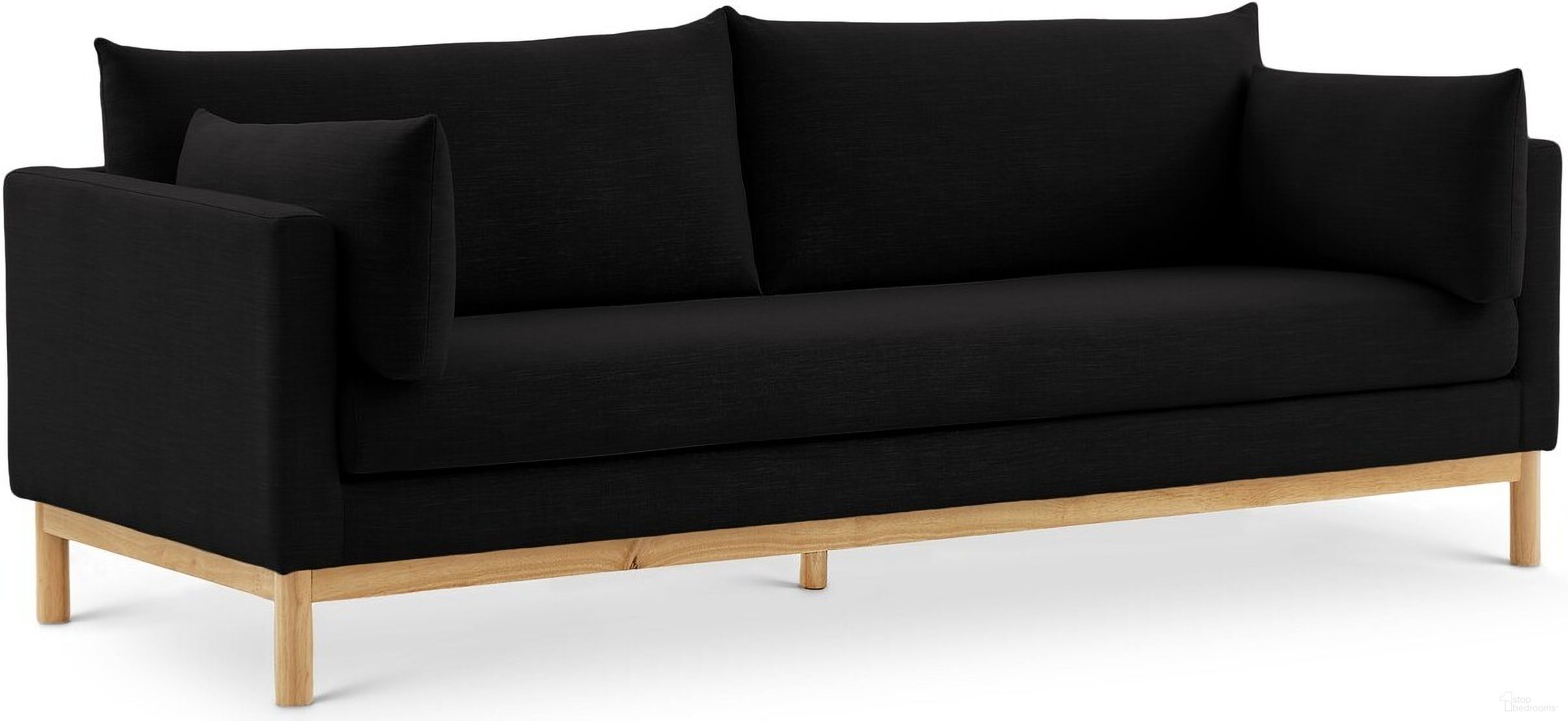 The appearance of Langham Linen Textured Fabric Sofa In Black designed by Meridian in the transitional interior design. This black piece of furniture  was selected by 1StopBedrooms from Langham Collection to add a touch of cosiness and style into your home. Sku: 157Black-S. Material: Wood.