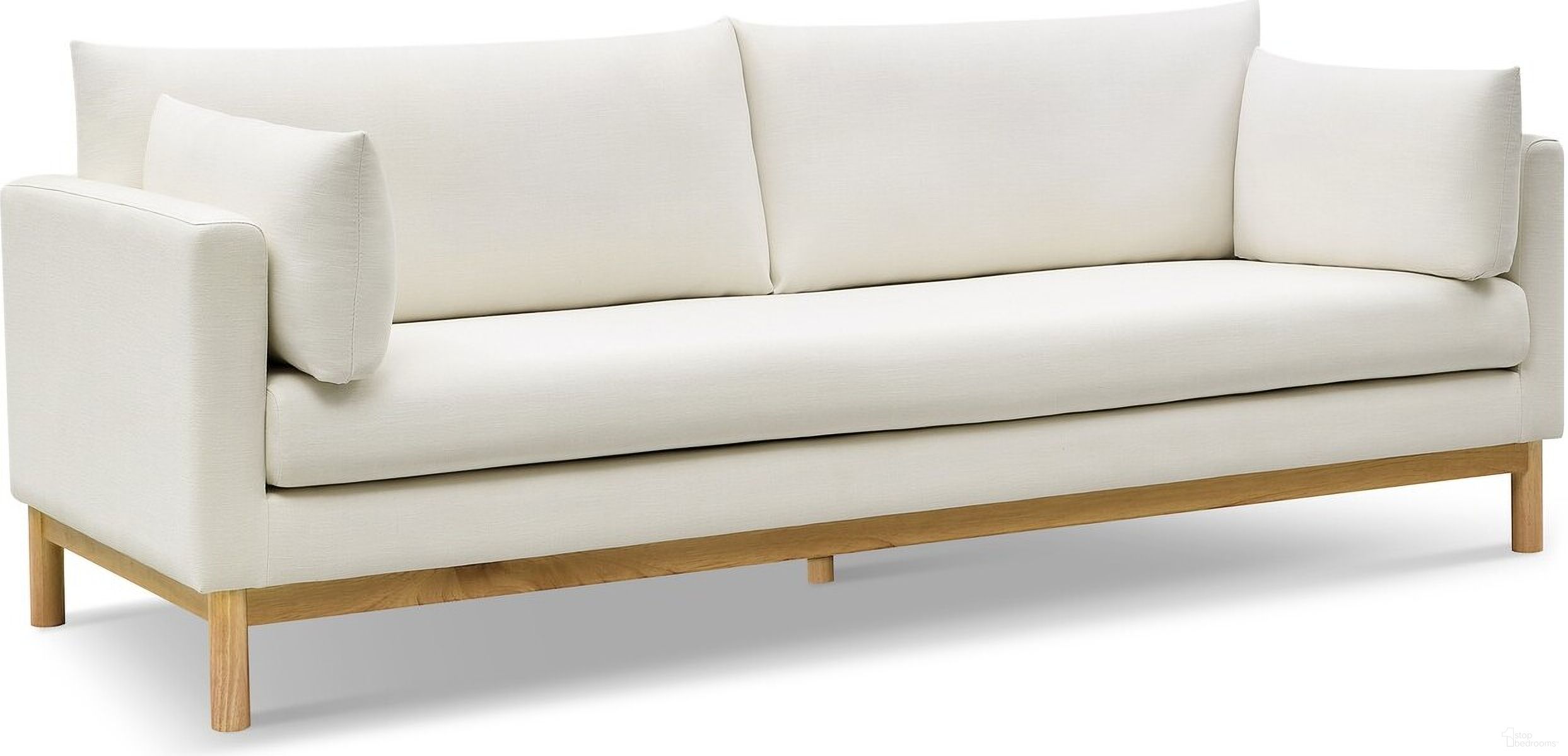 The appearance of Langham Linen Textured Fabric Sofa In Cream designed by Meridian in the transitional interior design. This cream piece of furniture  was selected by 1StopBedrooms from Langham Collection to add a touch of cosiness and style into your home. Sku: 157Cream-S. Material: Wood.