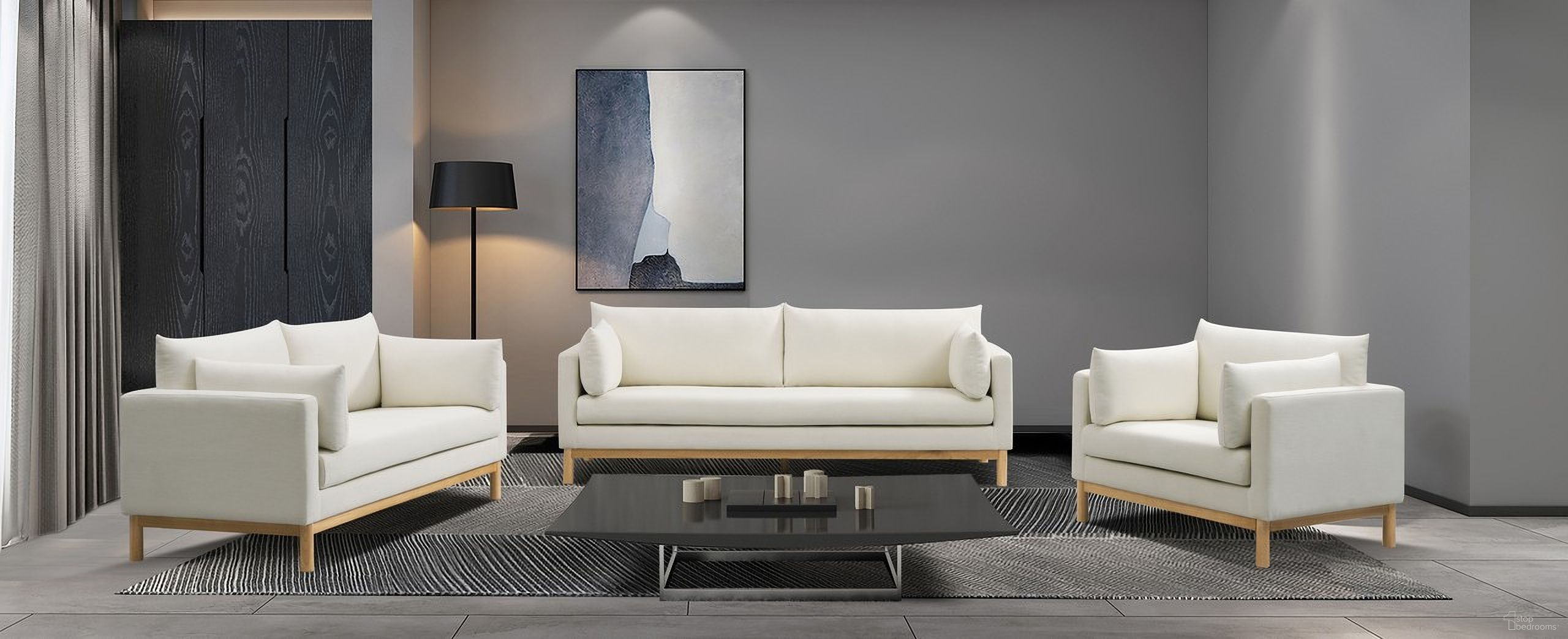 The appearance of Langham Living Room Set In Cream designed by Meridian in the transitional interior design. This cream piece of furniture was selected by 1StopBedrooms from Langham Collection to add a touch of cosiness and style into your home. Sku: 157Cream-S;157Cream-L. Material: Wood.
