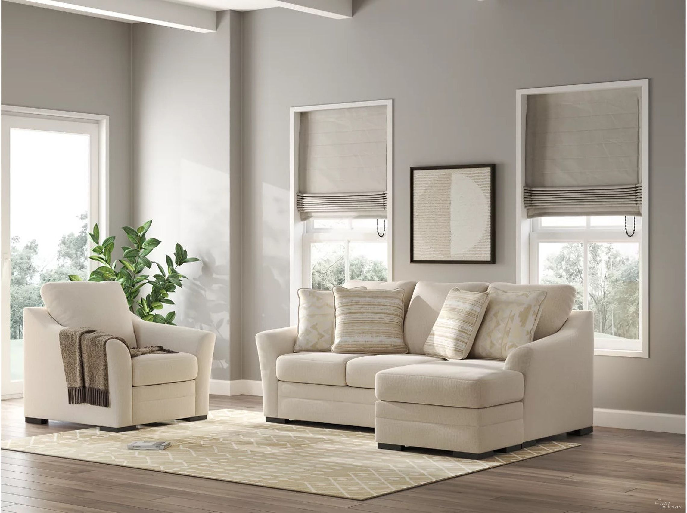 The appearance of Lango Sofa Chaise and Chair In Jute designed by Signature Design by Ashley in the modern / contemporary interior design. This jute piece of furniture  was selected by 1StopBedrooms from Lango Collection to add a touch of cosiness and style into your home. Sku: 4860218;4860220. Material: Fabric.